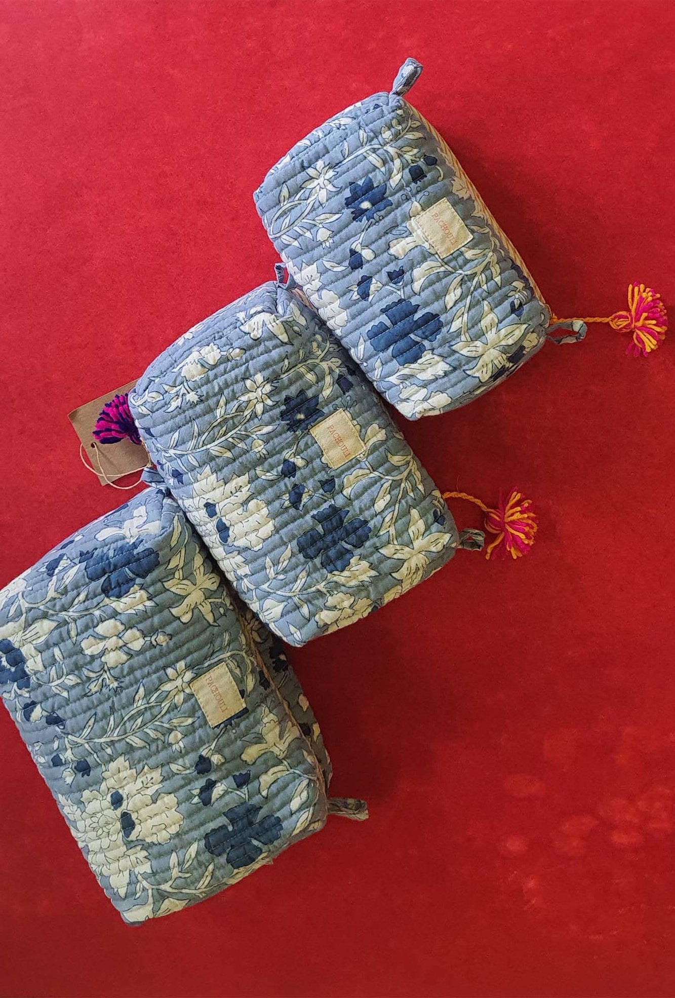 Travel Pouch Set of 3 Blue Floral