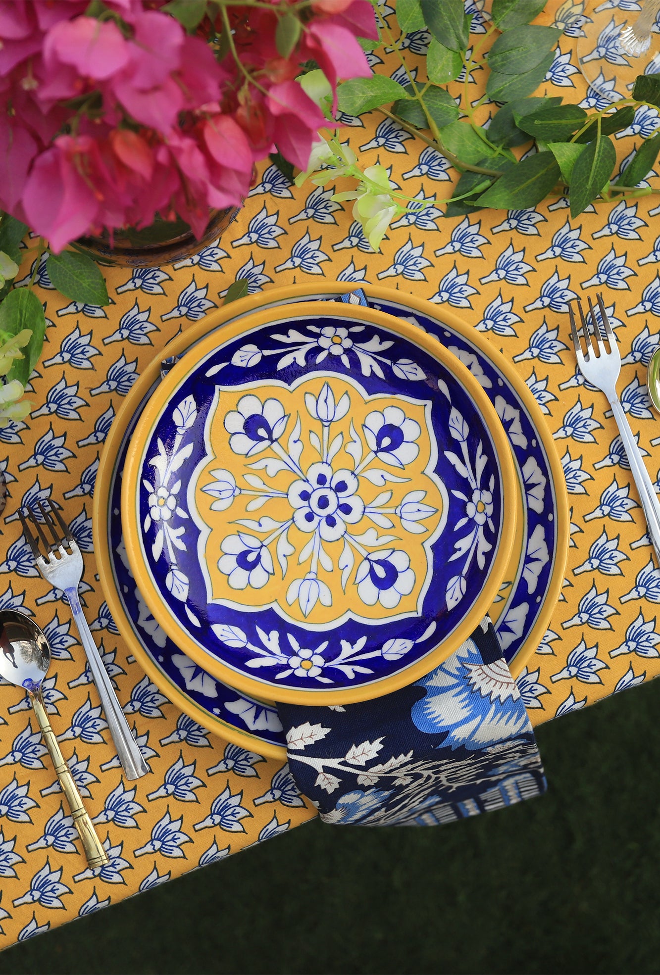 Plate Yellow Blue Ceramic