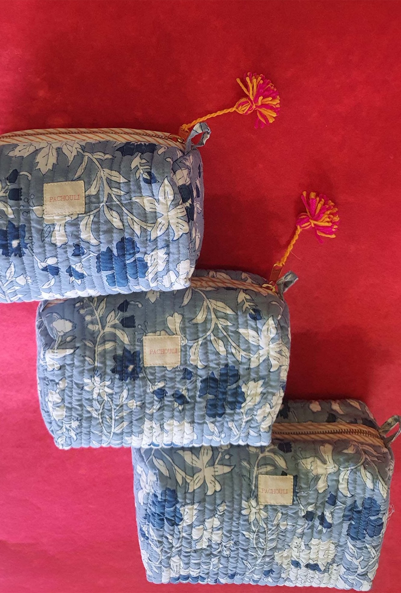 Travel Pouch Set of 3 Blue Floral