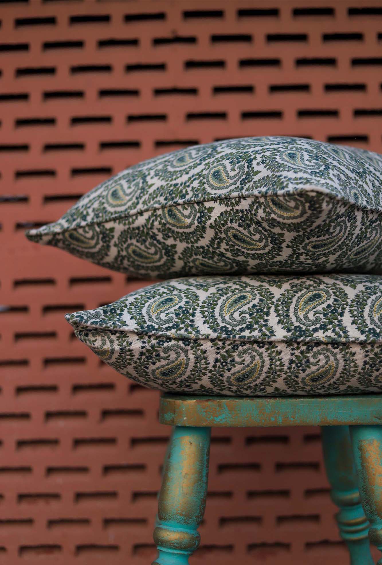 Cushion Cover Green Paisley