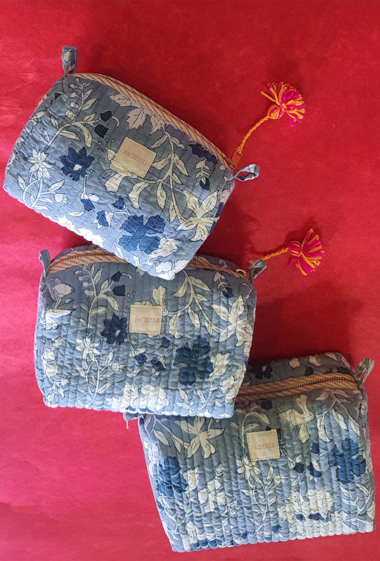 Travel Pouch Set of 3 Blue Floral