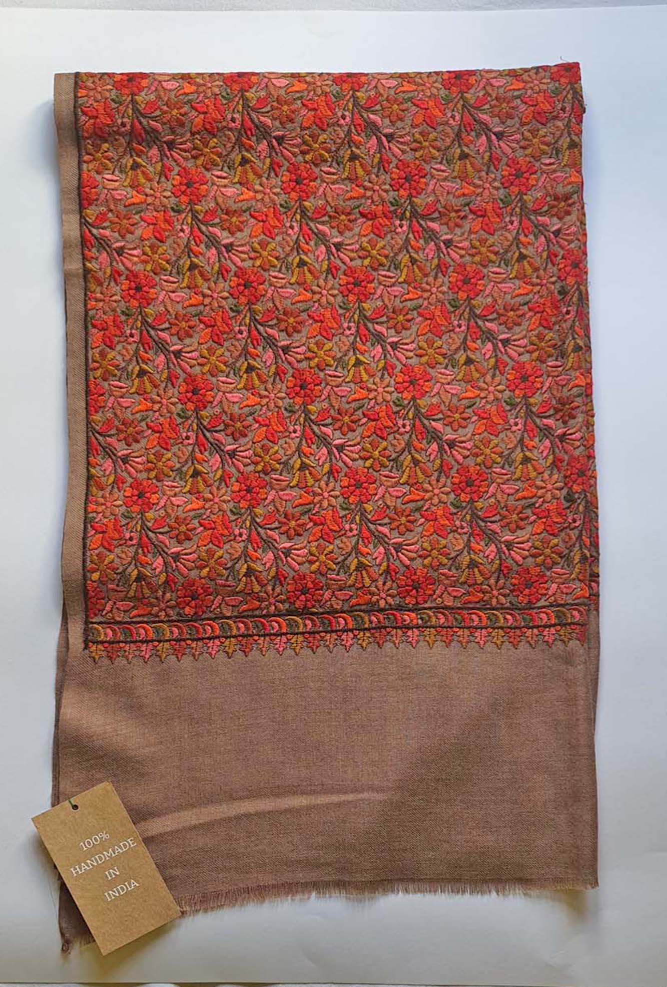 Pashmina Red Embroidered