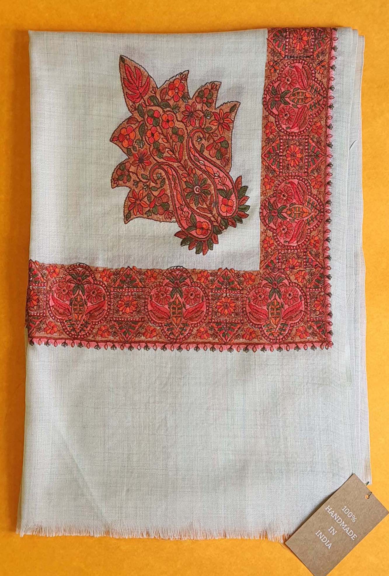 Pashmina Embroidered Lotus Red