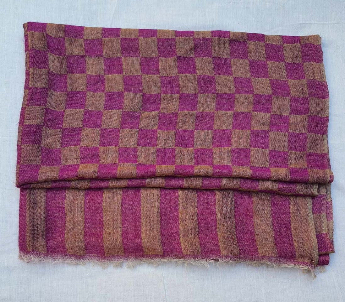 Women Pashmina Stole Checkered Gulabi