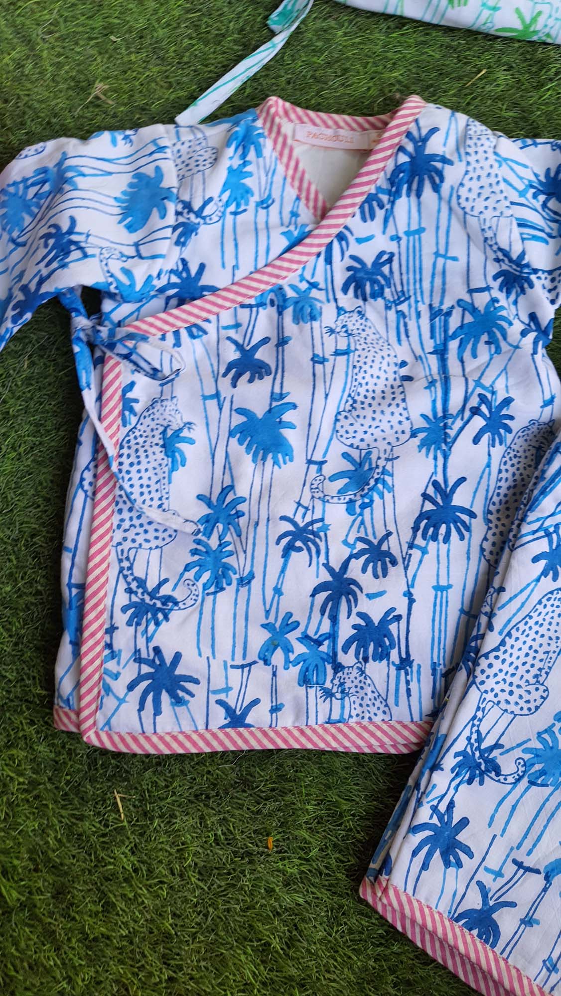 Infants Winter Top With Pajama Palm Tree Blue