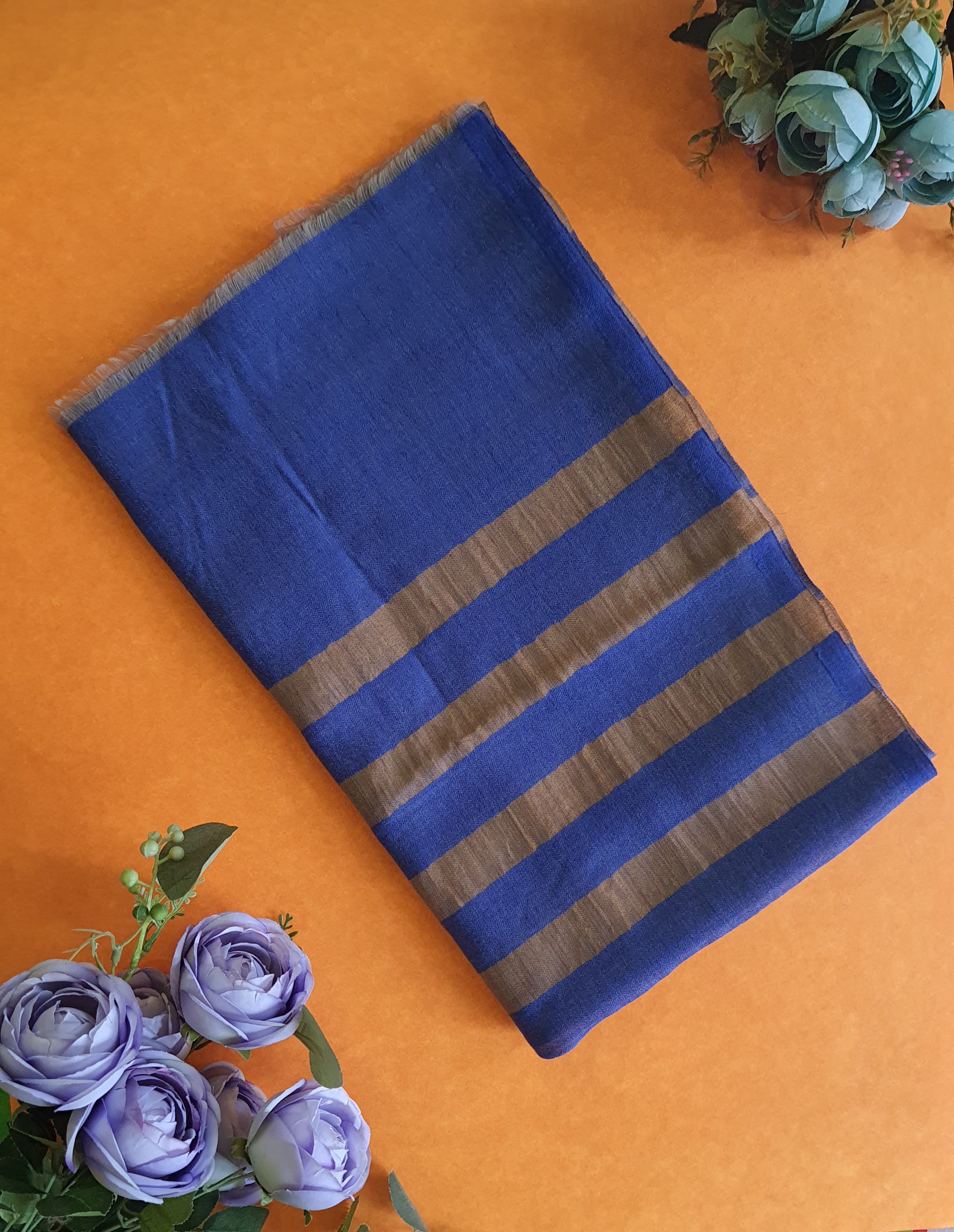 Women Pashmina Stole Striped Blue