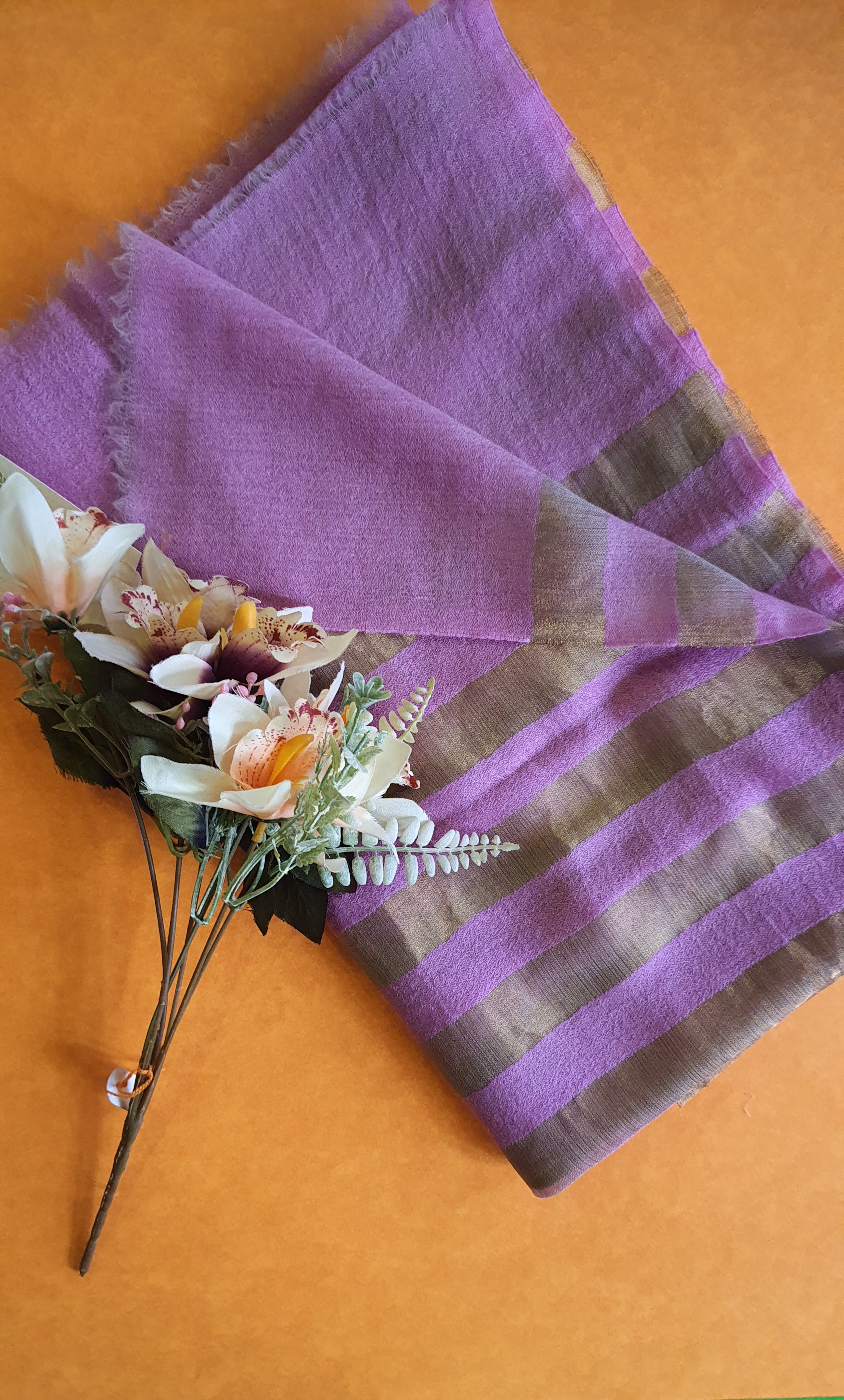 Women Pashmina Stole Striped Peach