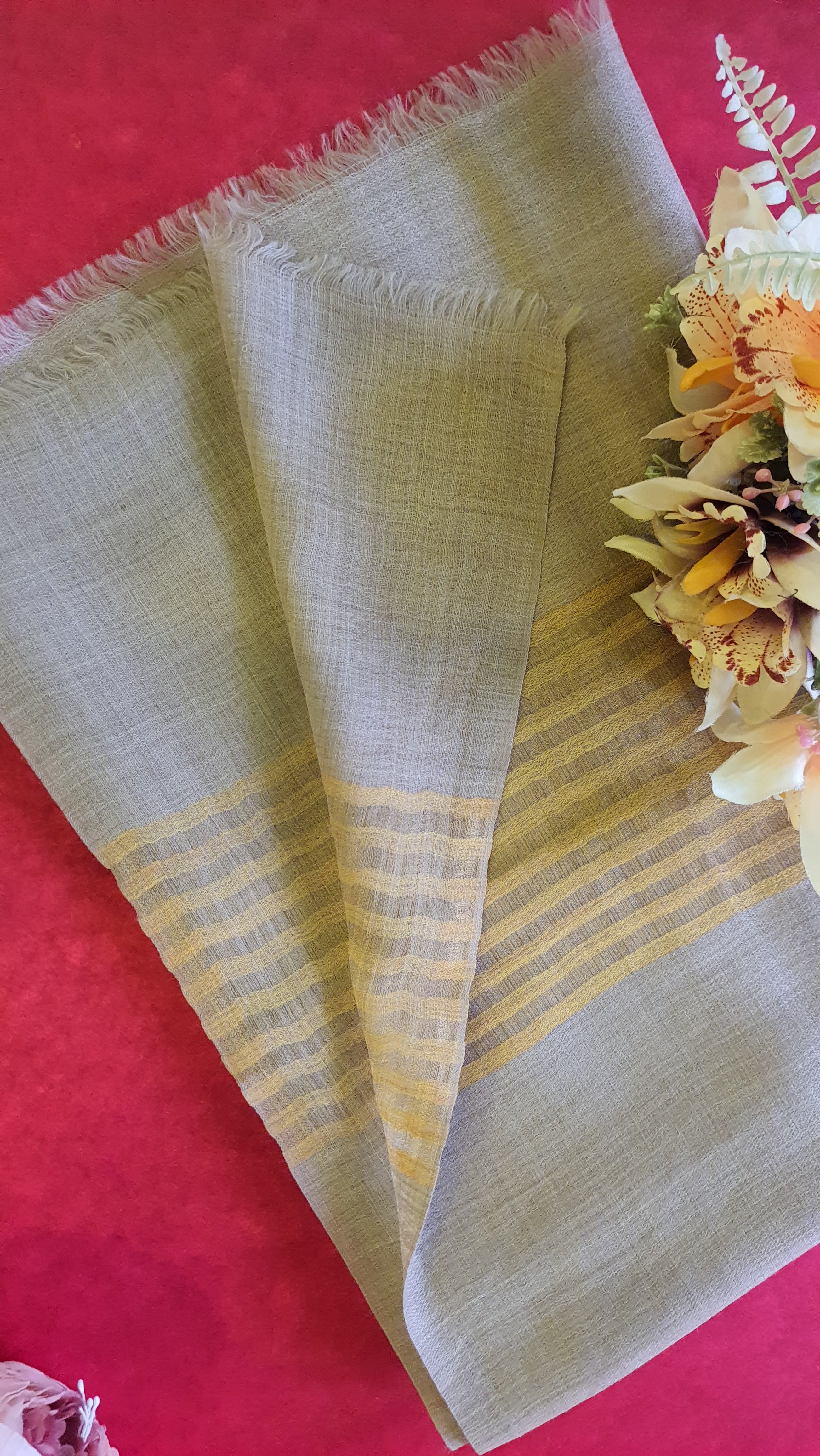 Women Pashmina Striped Yellow