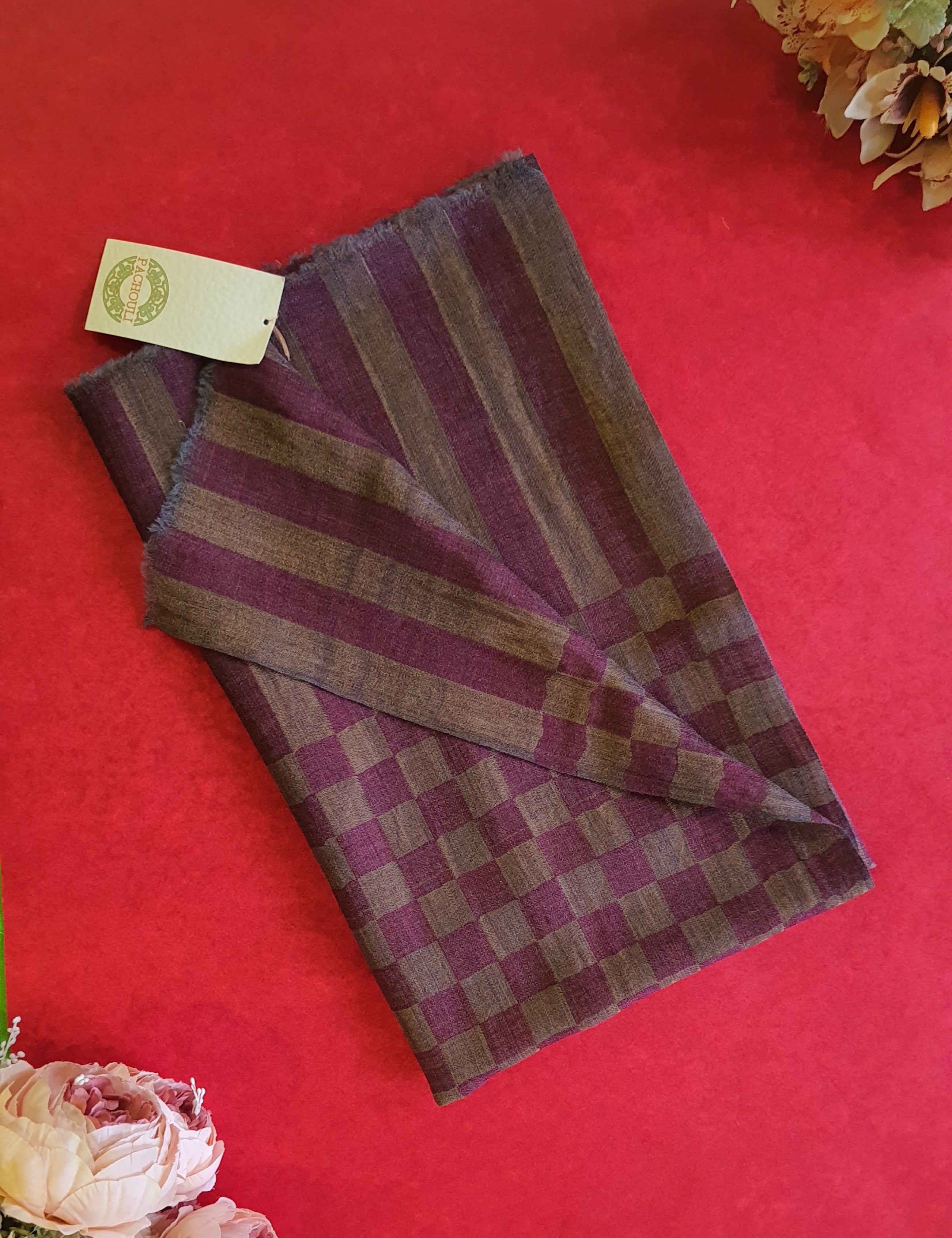 Women Pashmina Stole Checkered Maroon