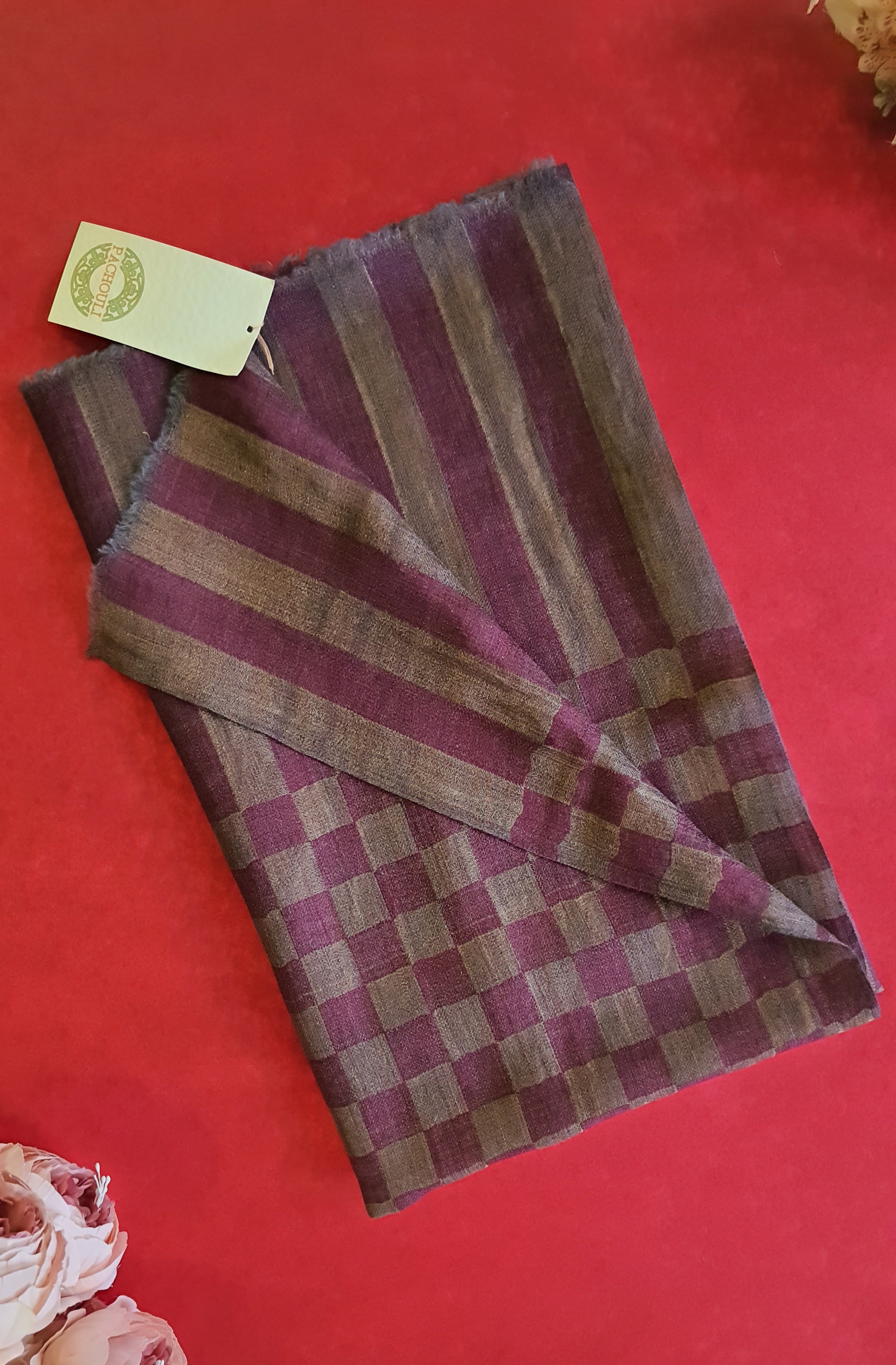 Women Pashmina Stole Checkered Maroon