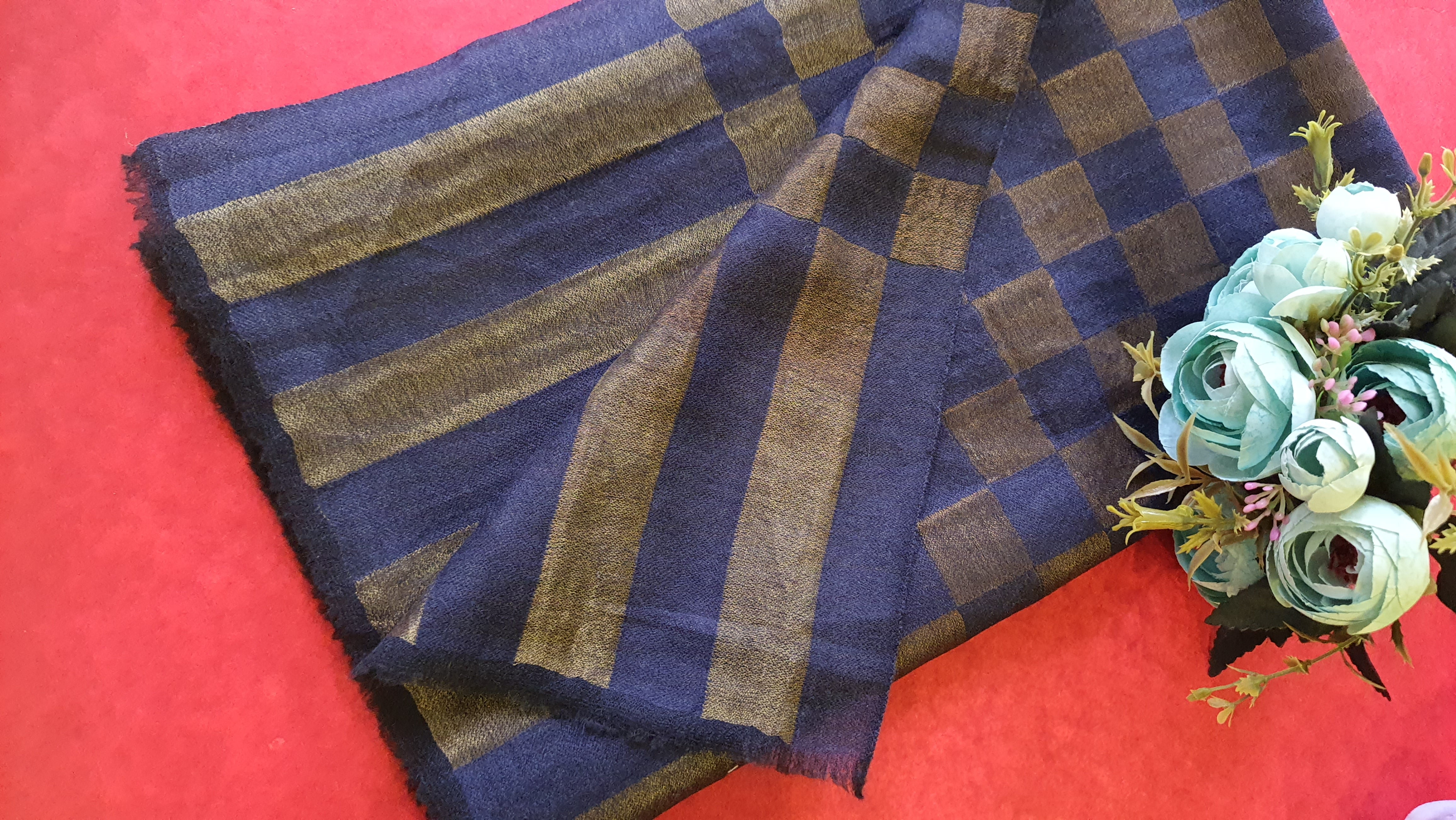 Women Pashmina Stole Checkered Navy Blue