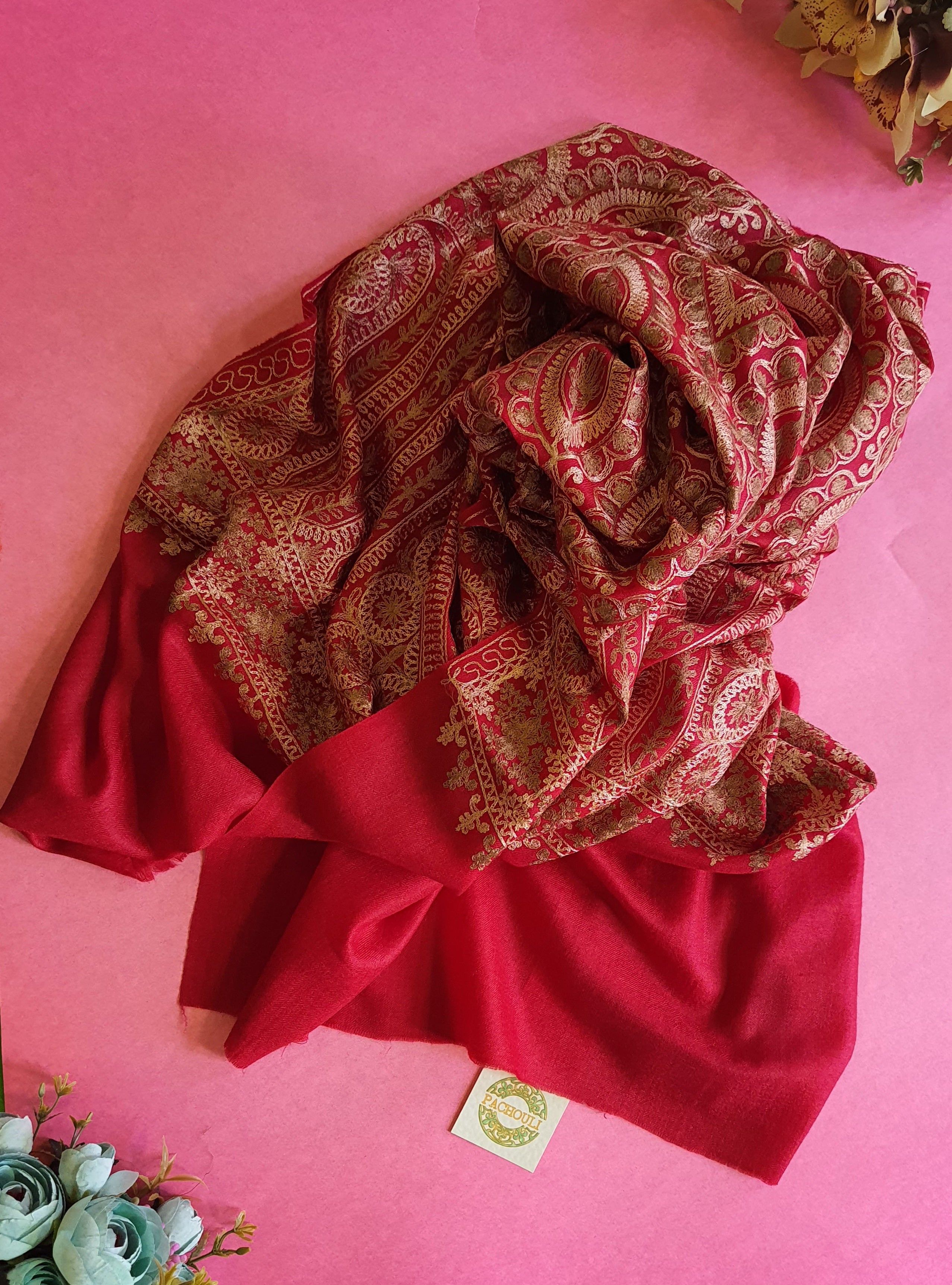 Women Pashmina Stole Traditional Red