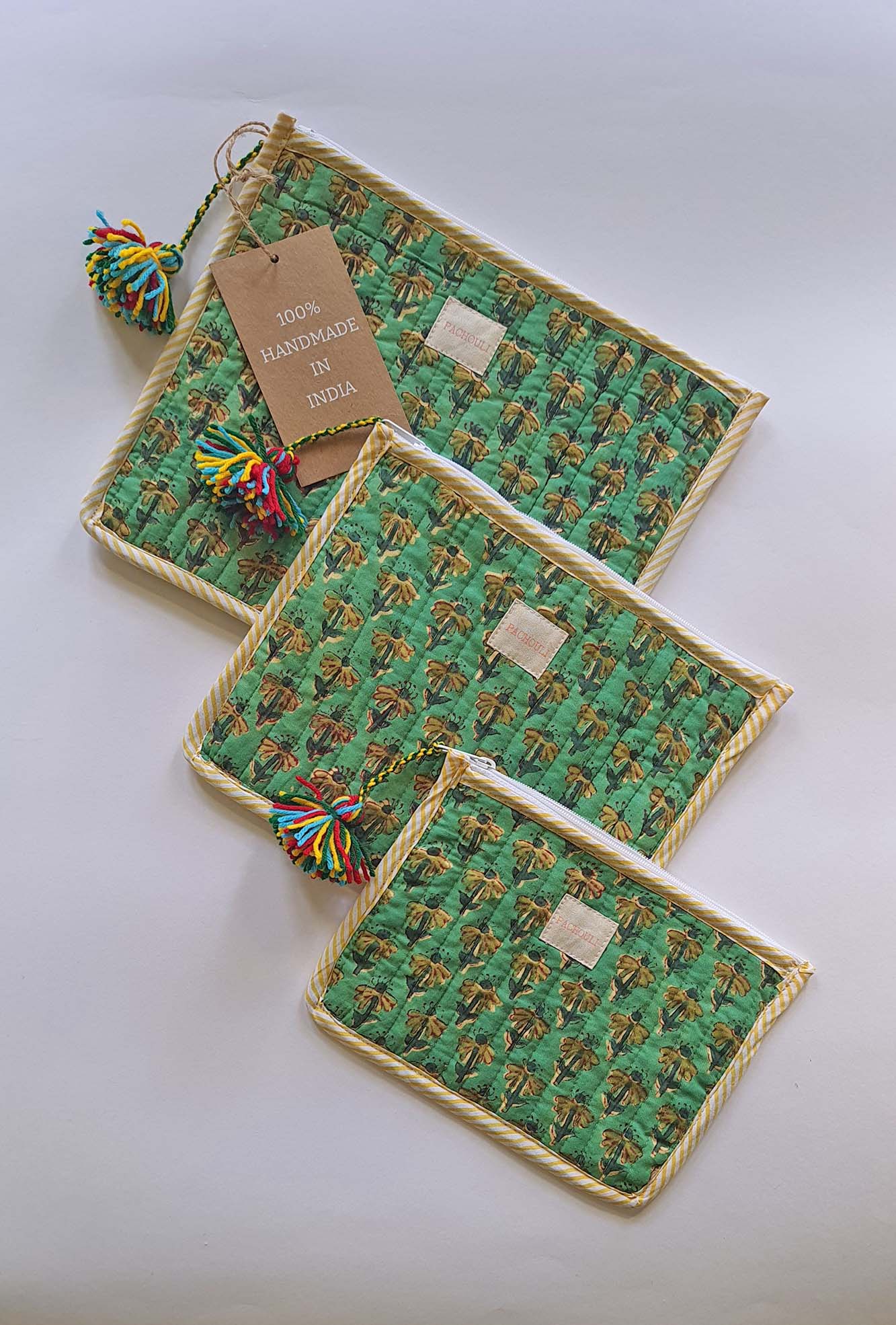 Green Motifs Pouch Set of 3