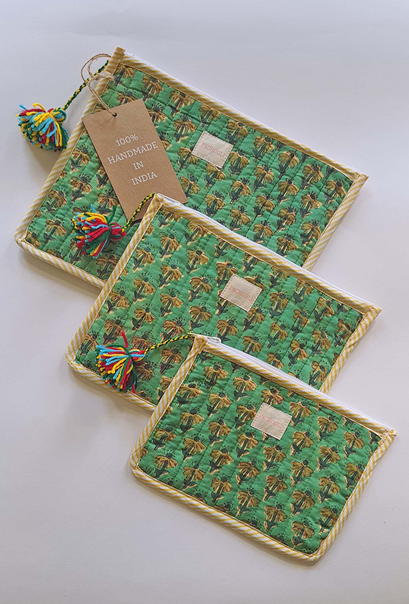 Green Motifs Pouch Set of 3