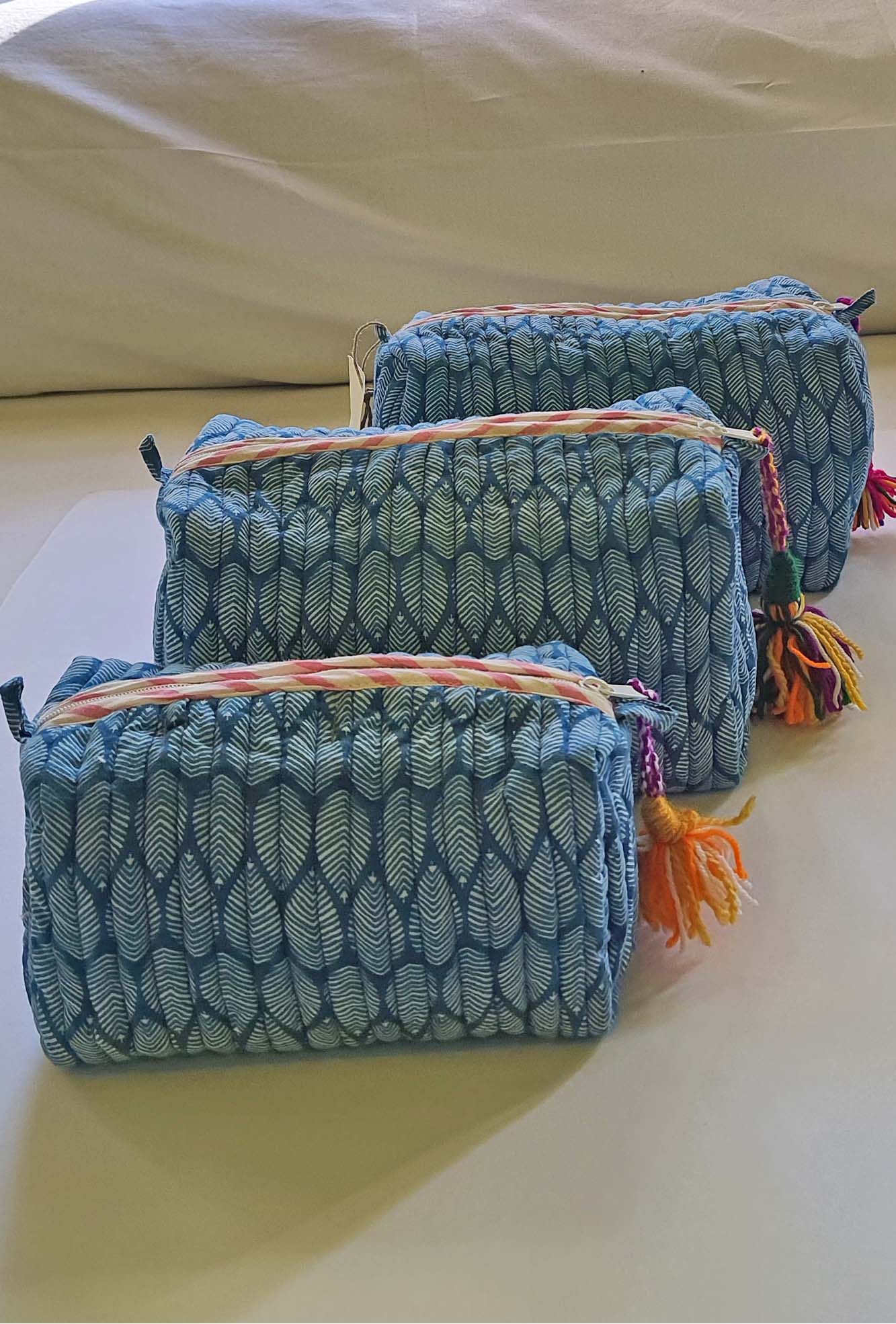 Leafy Blue Pouch Set of 3