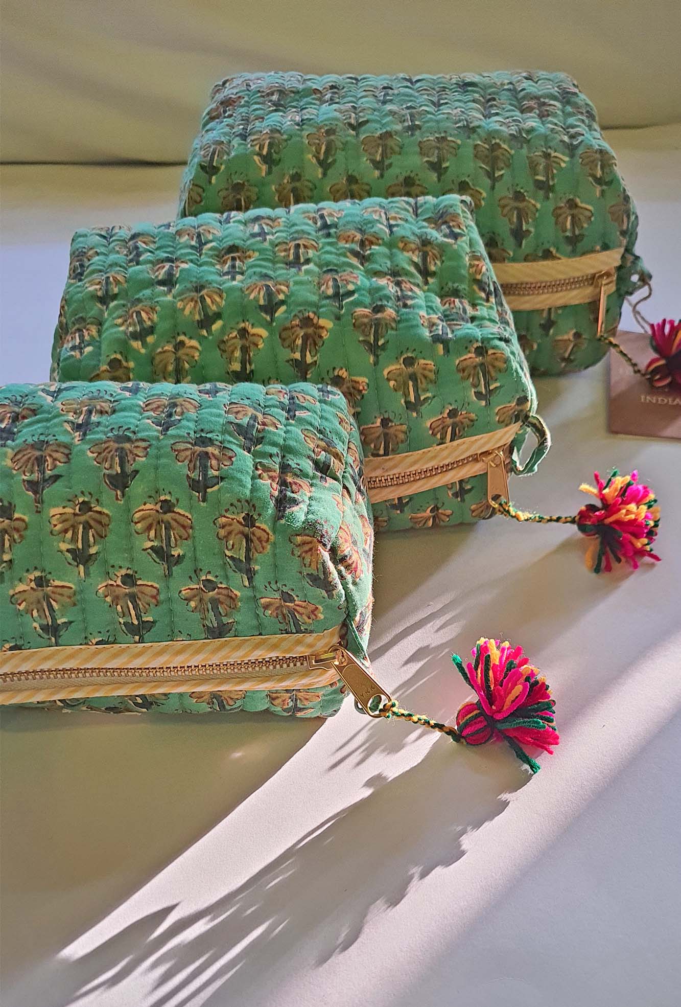 Green Motifs Pouch Set of 3