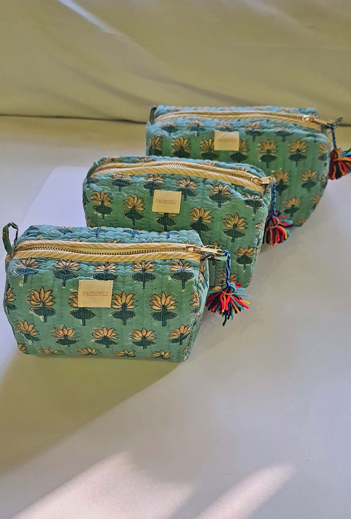 Green Lotus Pouch Set of 3