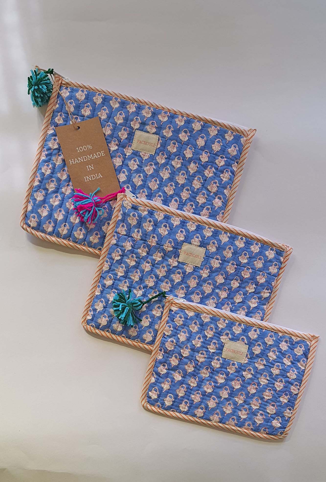 Blue Motifs Pouch Set of 3