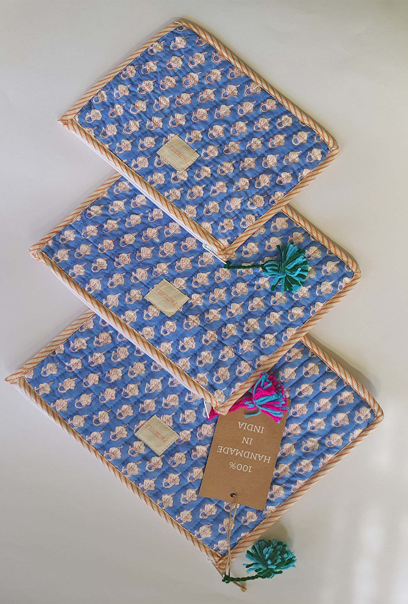 Blue Motifs Pouch Set of 3