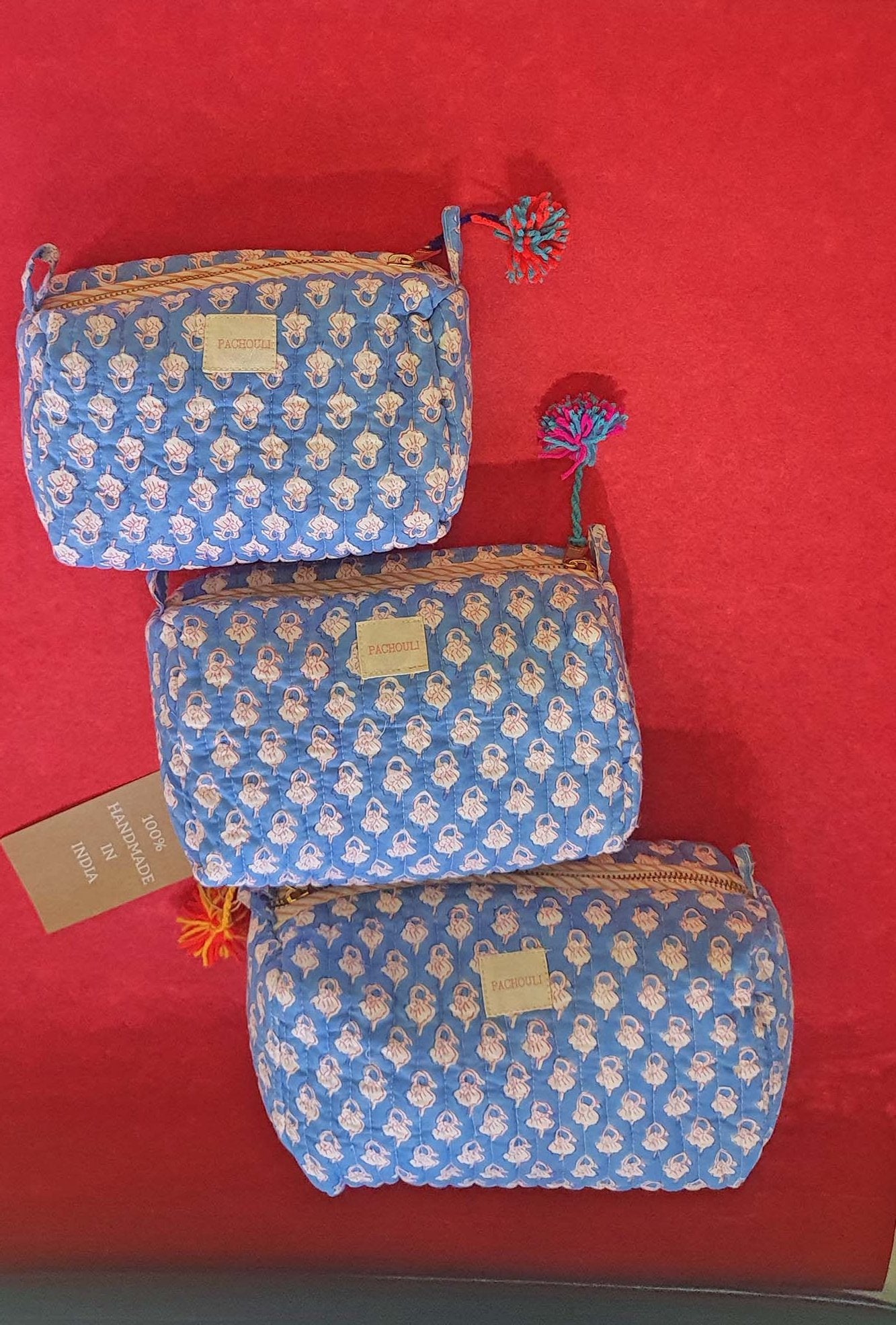 Travel Pouch Set of 3 Blue Booti