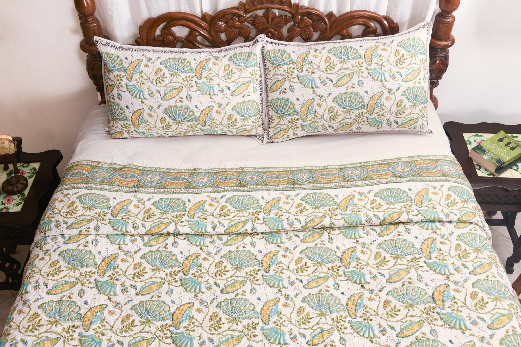 Summer Garden Quilted Bedcover - Green