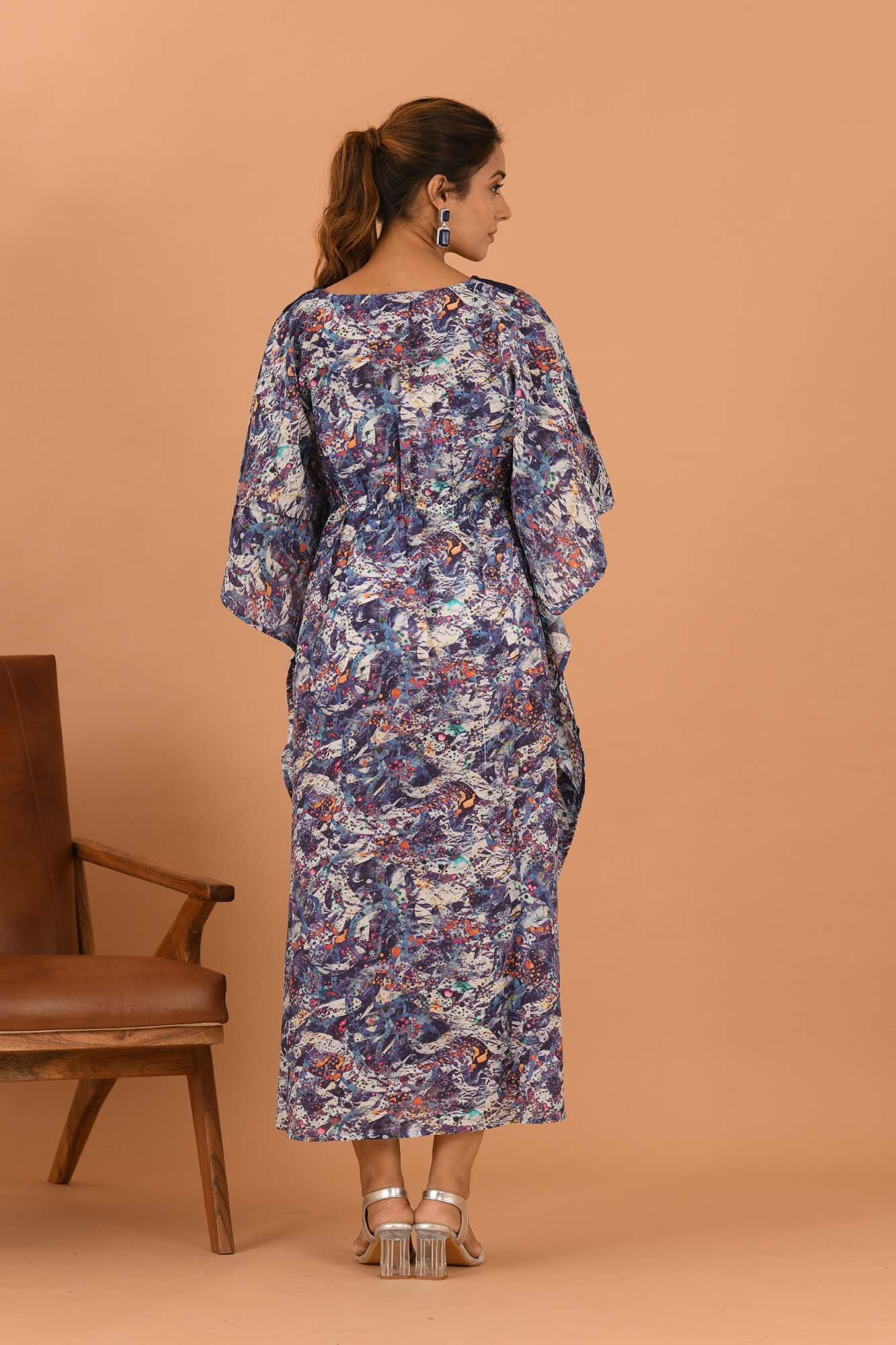 Women Rose Blue Silk Dress