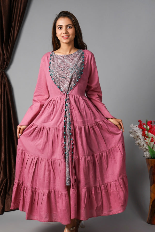 Women Pink Cape Dress 2 PC Set