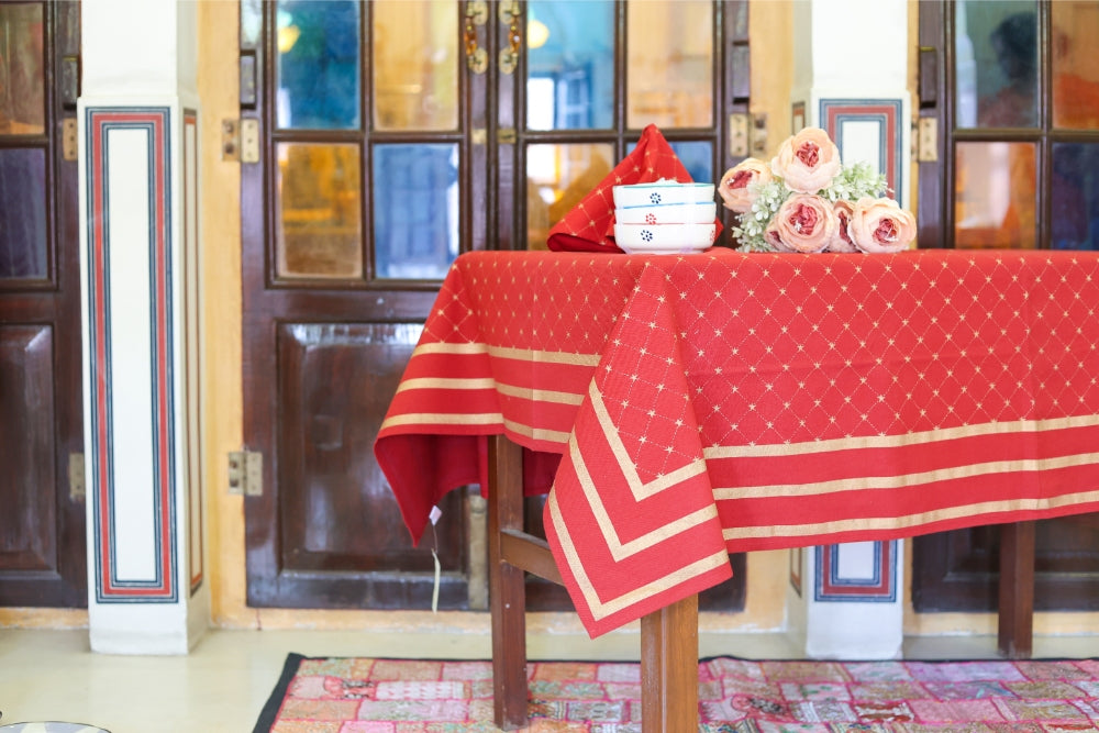 Table Cover Block Printed Red