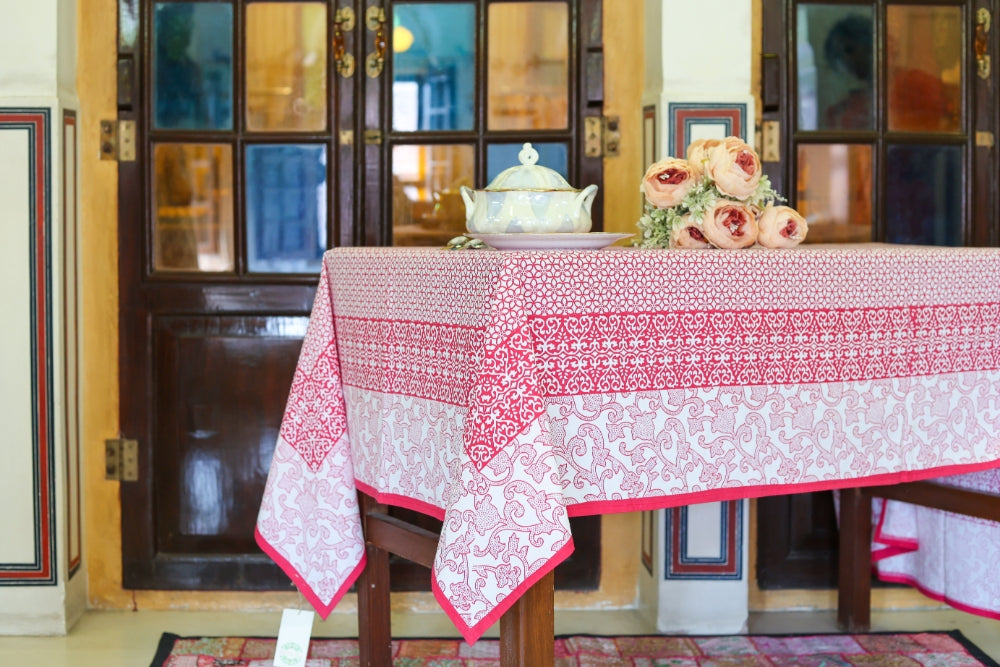 Table Cover Block Printed Pink