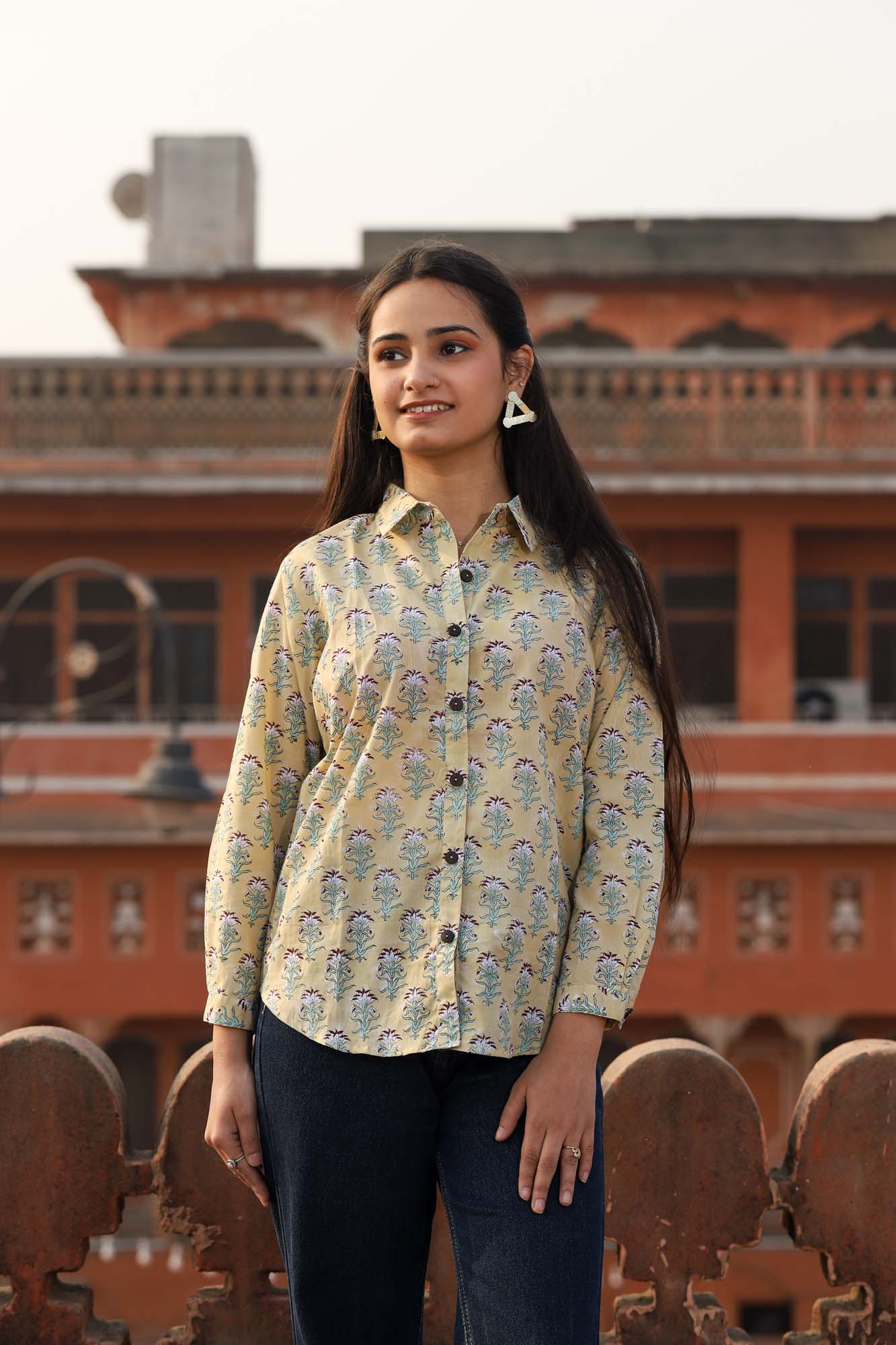 Shirt Women Shamiyana Yellow Floral