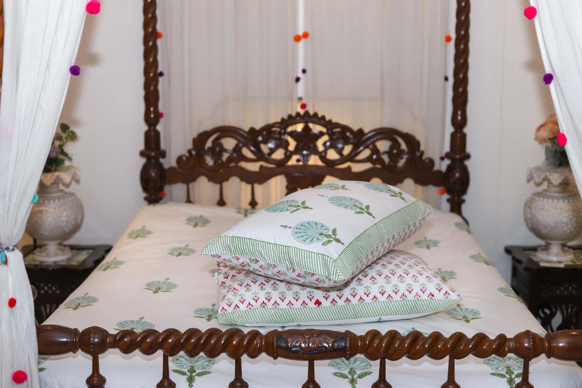 Bed Sheet Mughal Shrine Green