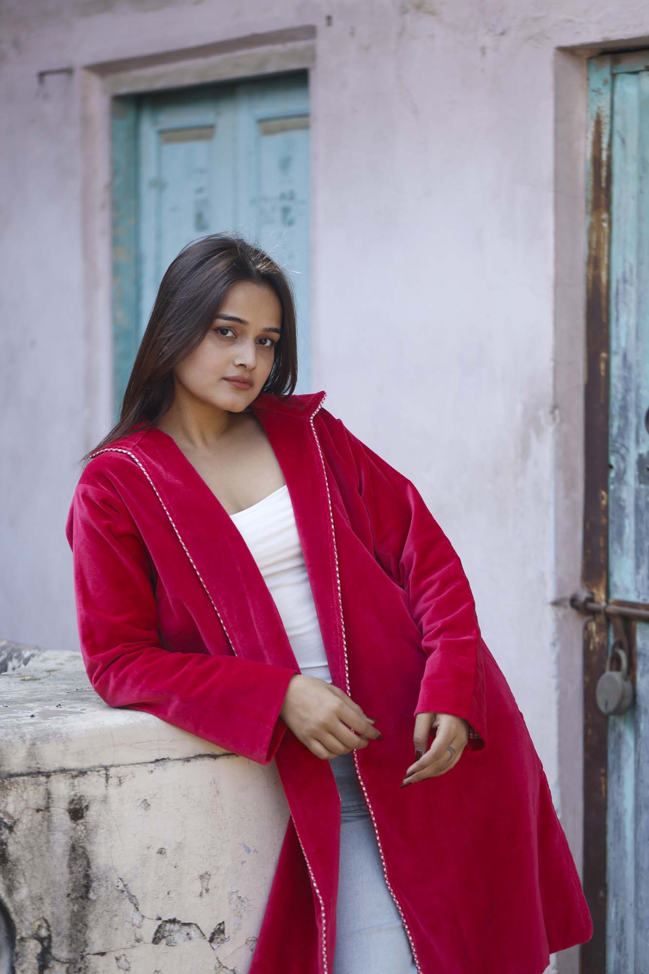 Red Velvet Kimono Jacket