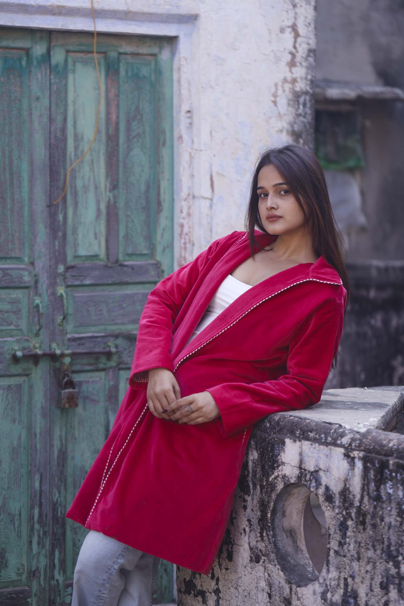 Red Velvet Kimono Jacket