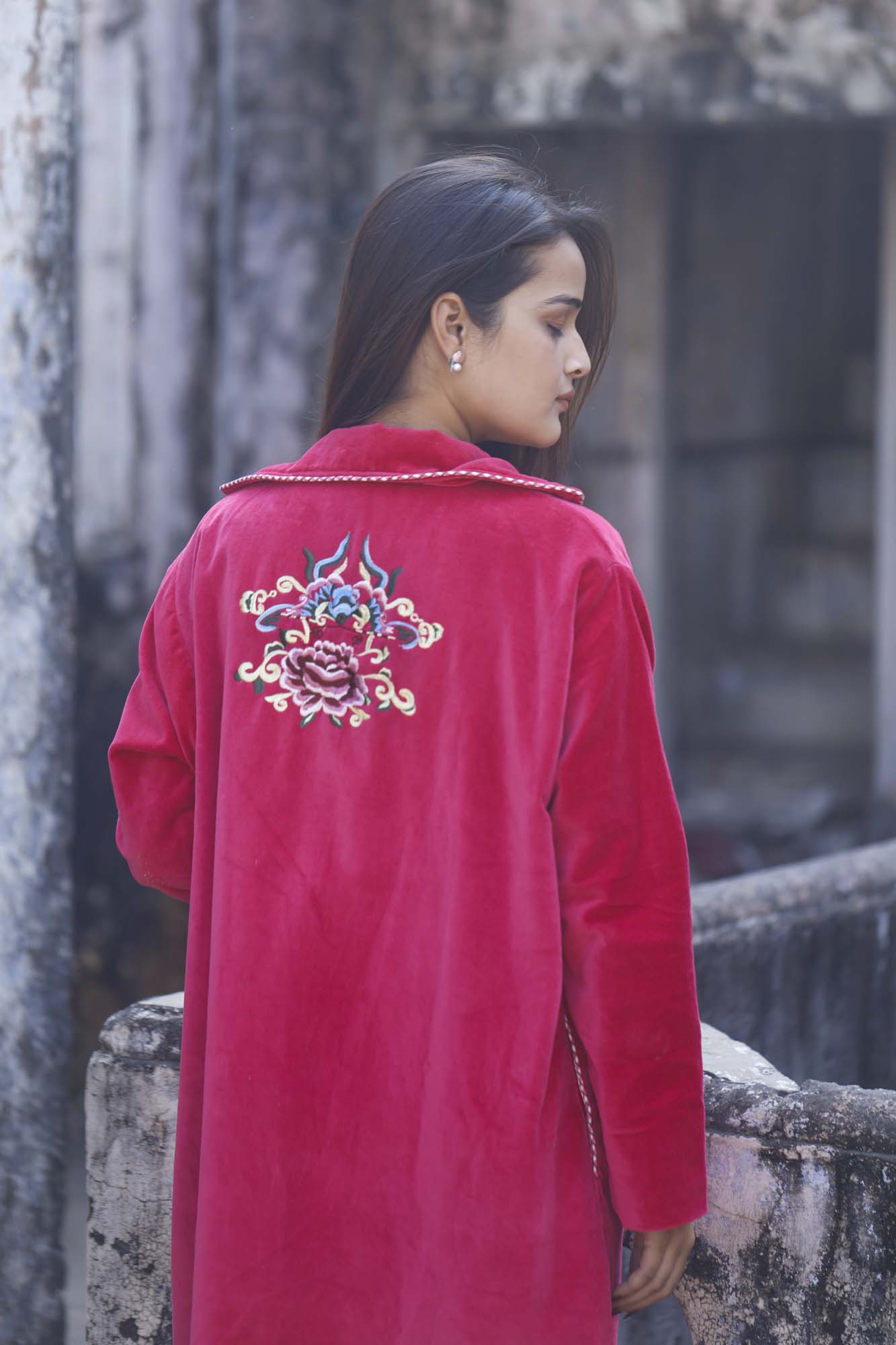 Red Velvet Kimono Jacket