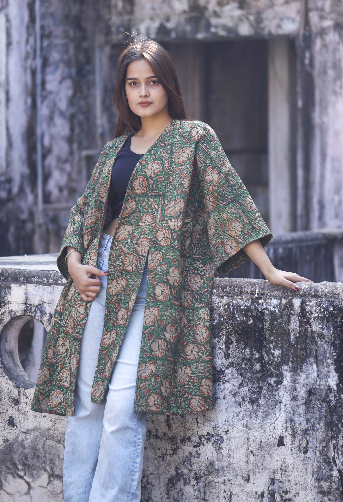 Green Kantha Full Jacket