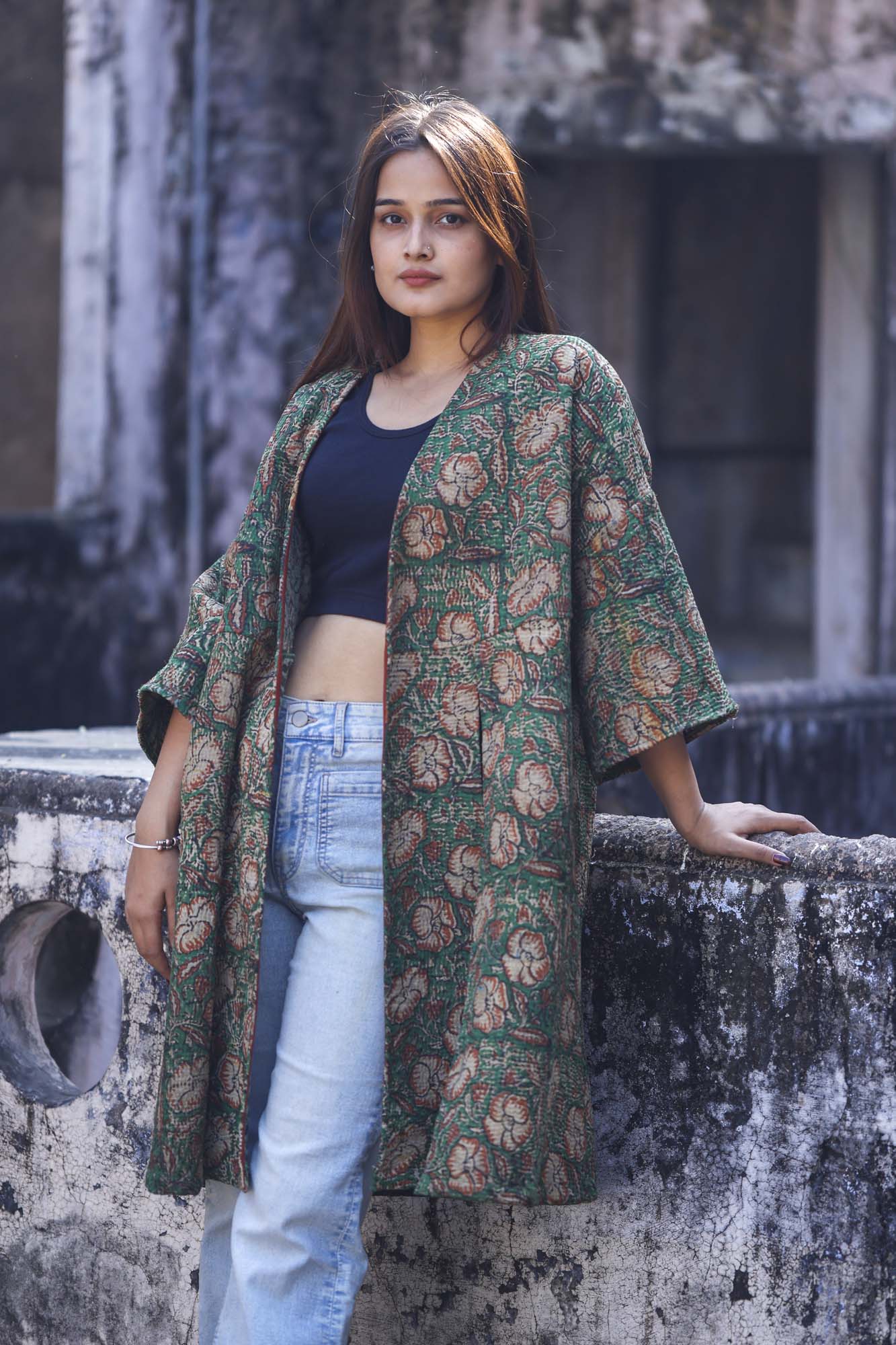 Green Kantha Full Jacket