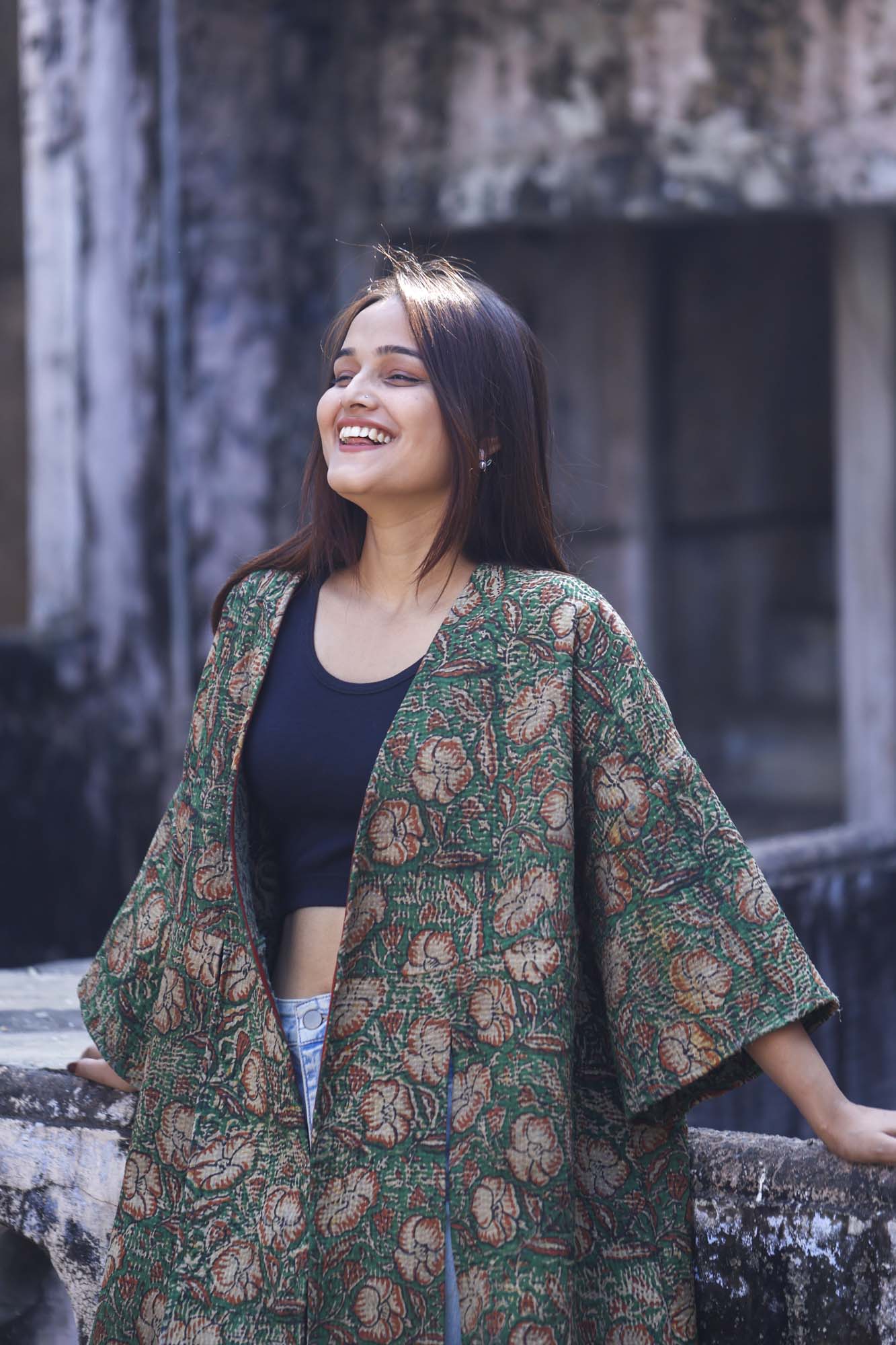 Green Kantha Full Jacket