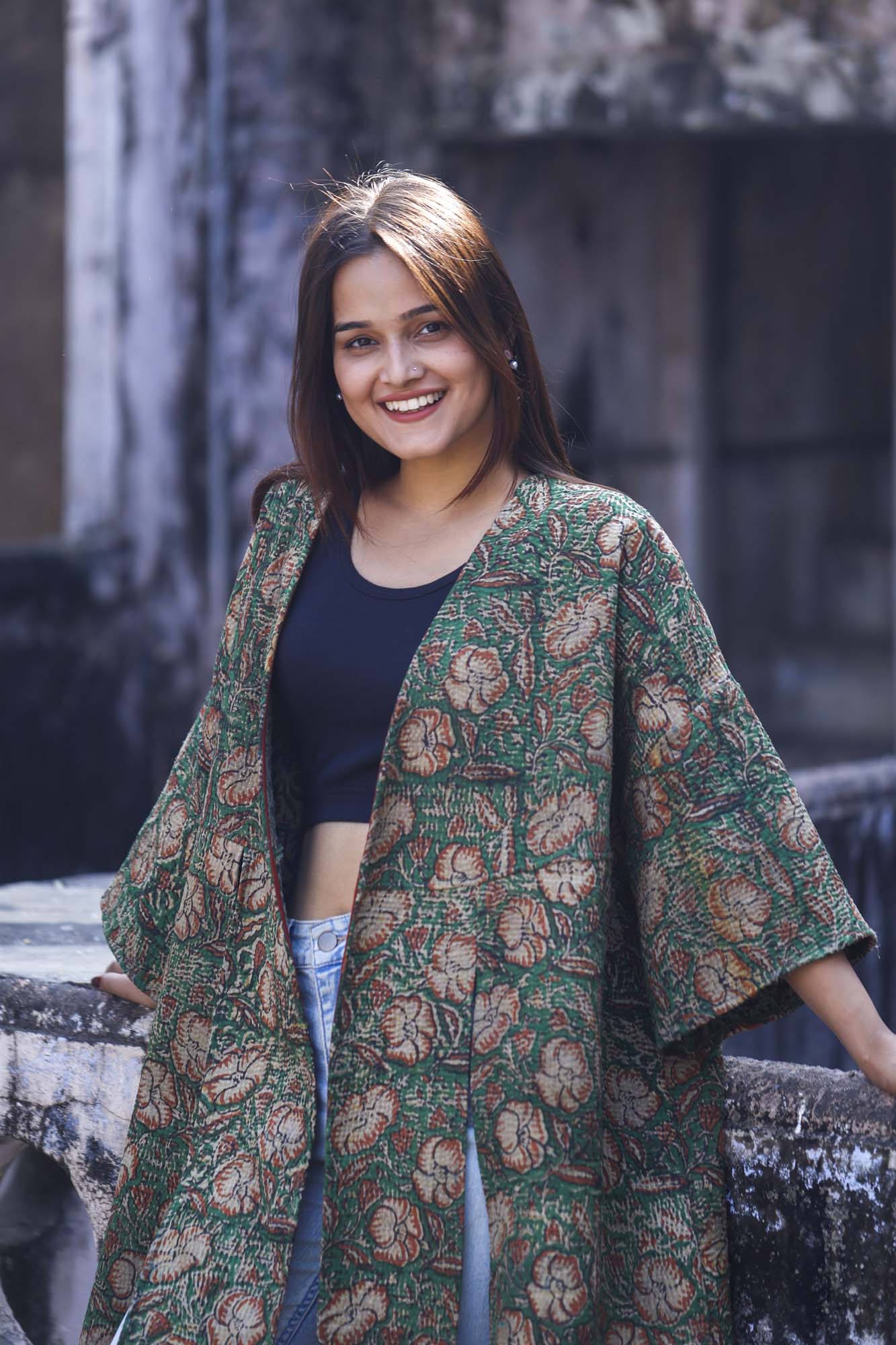 Green Kantha Full Jacket