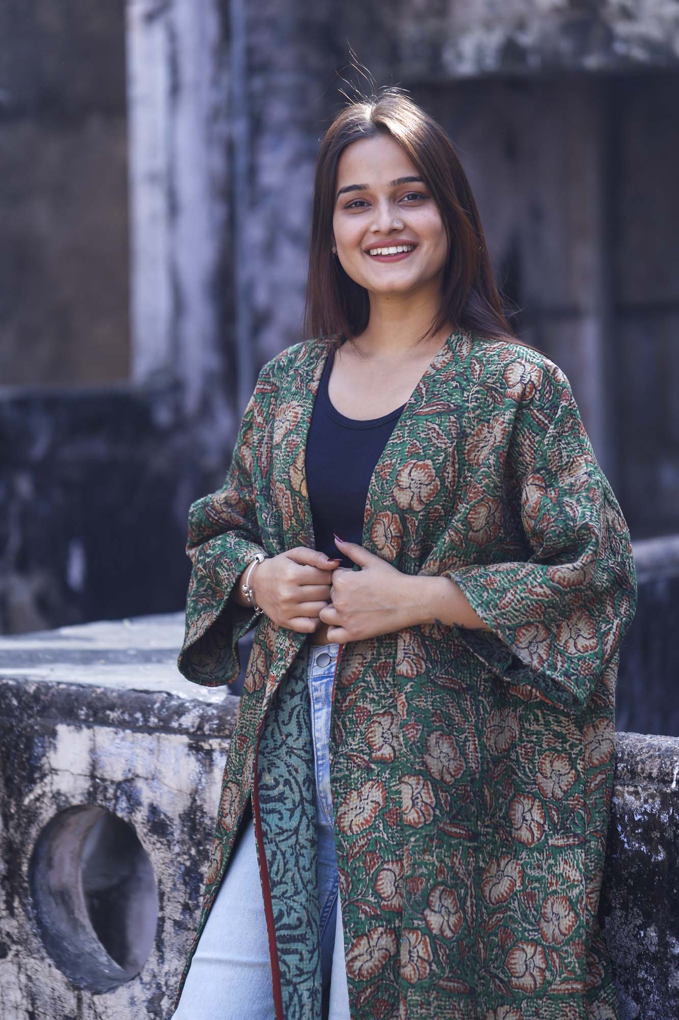 Green Kantha Full Jacket