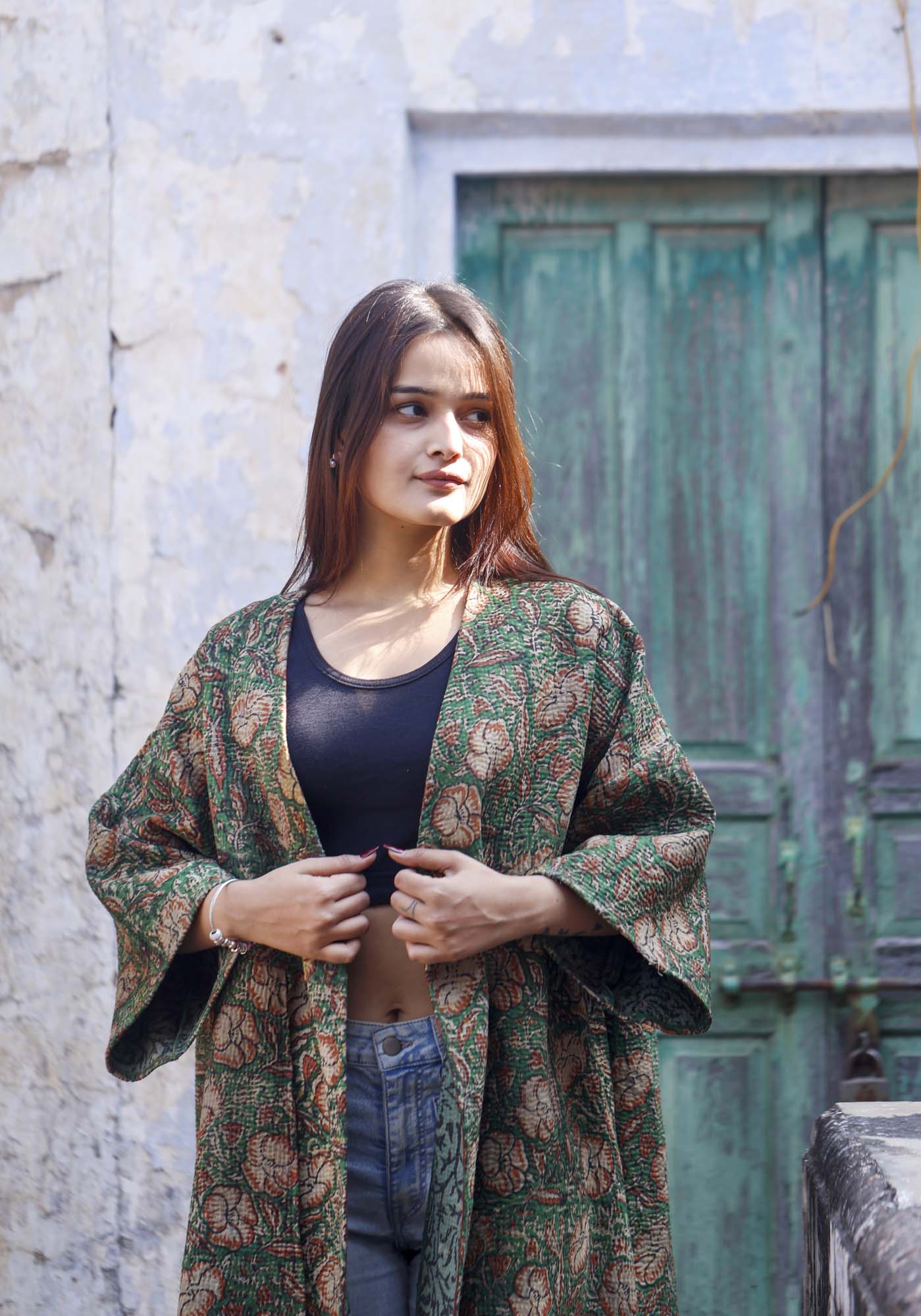 Green Kantha Full Jacket