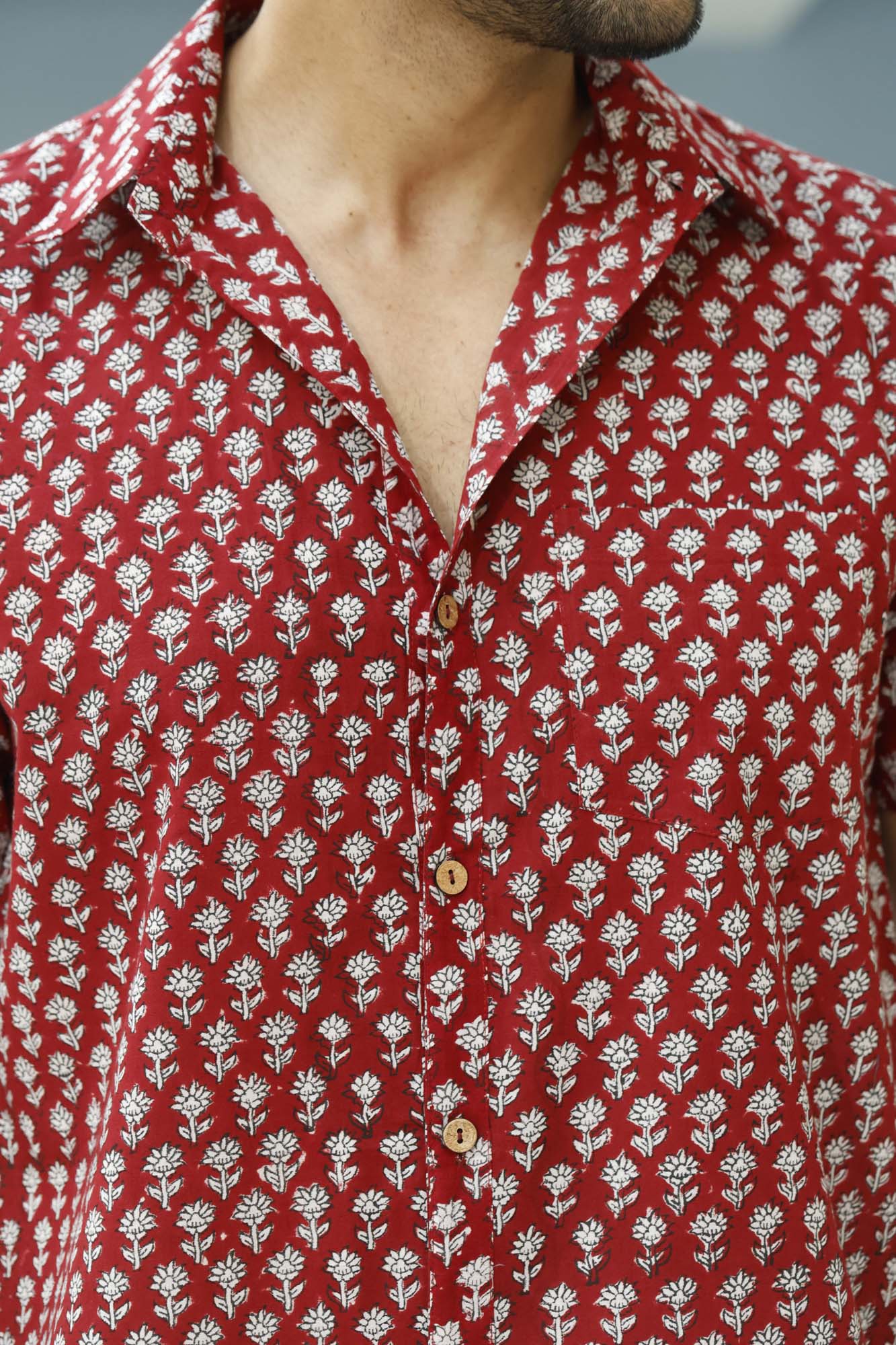 Maroon Motifs Half Sleeve Shirt