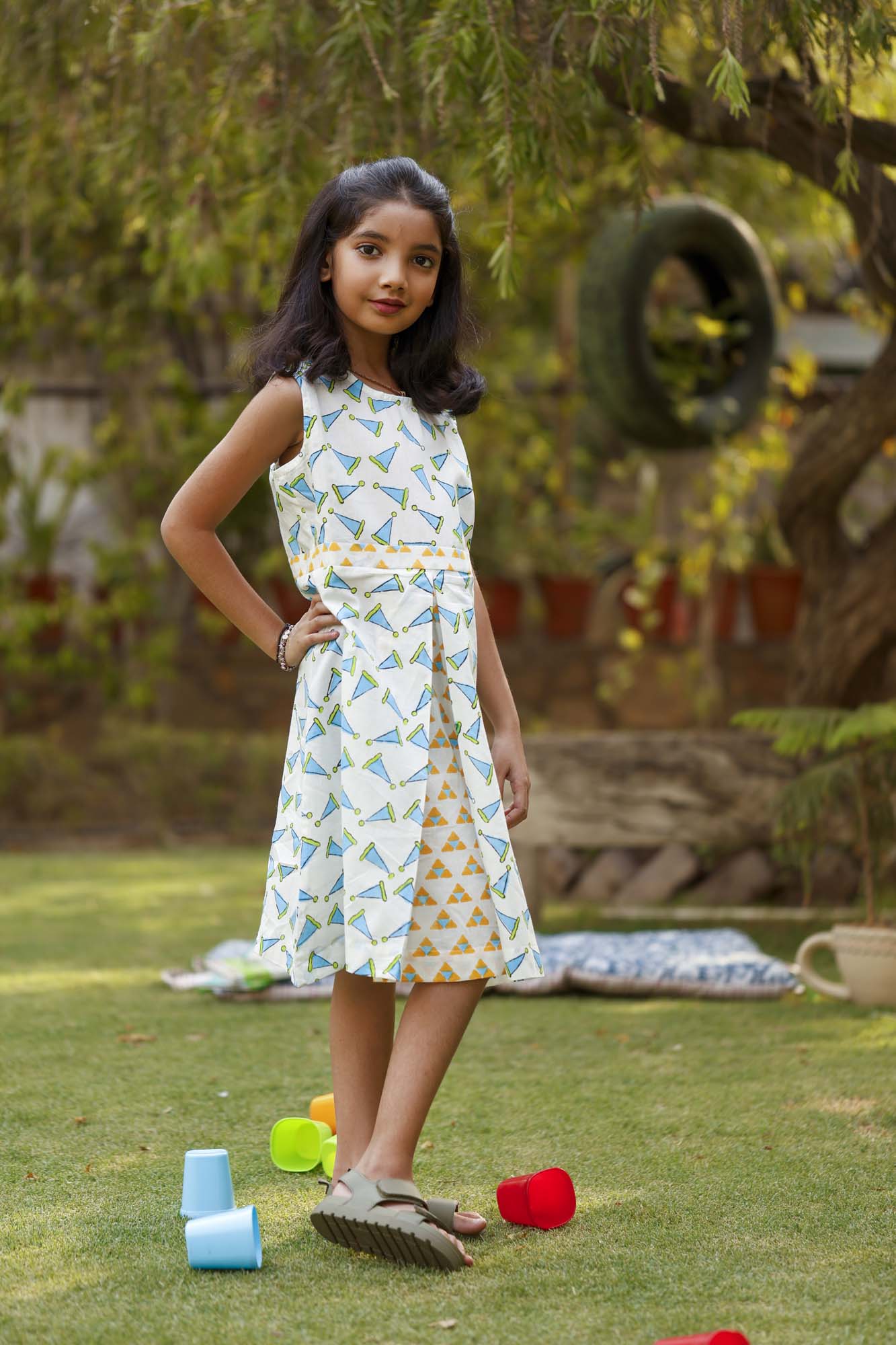 Triangle Blue Girl Box Pleat Frock