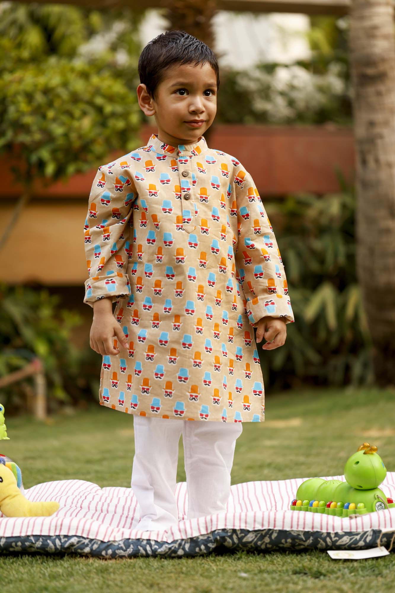 BOY KURTA MUSTACHE YELLOW