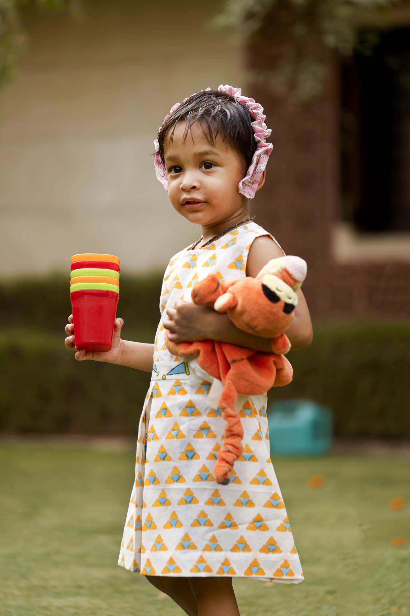 Triangle Orange Girl Box Pleat Frock