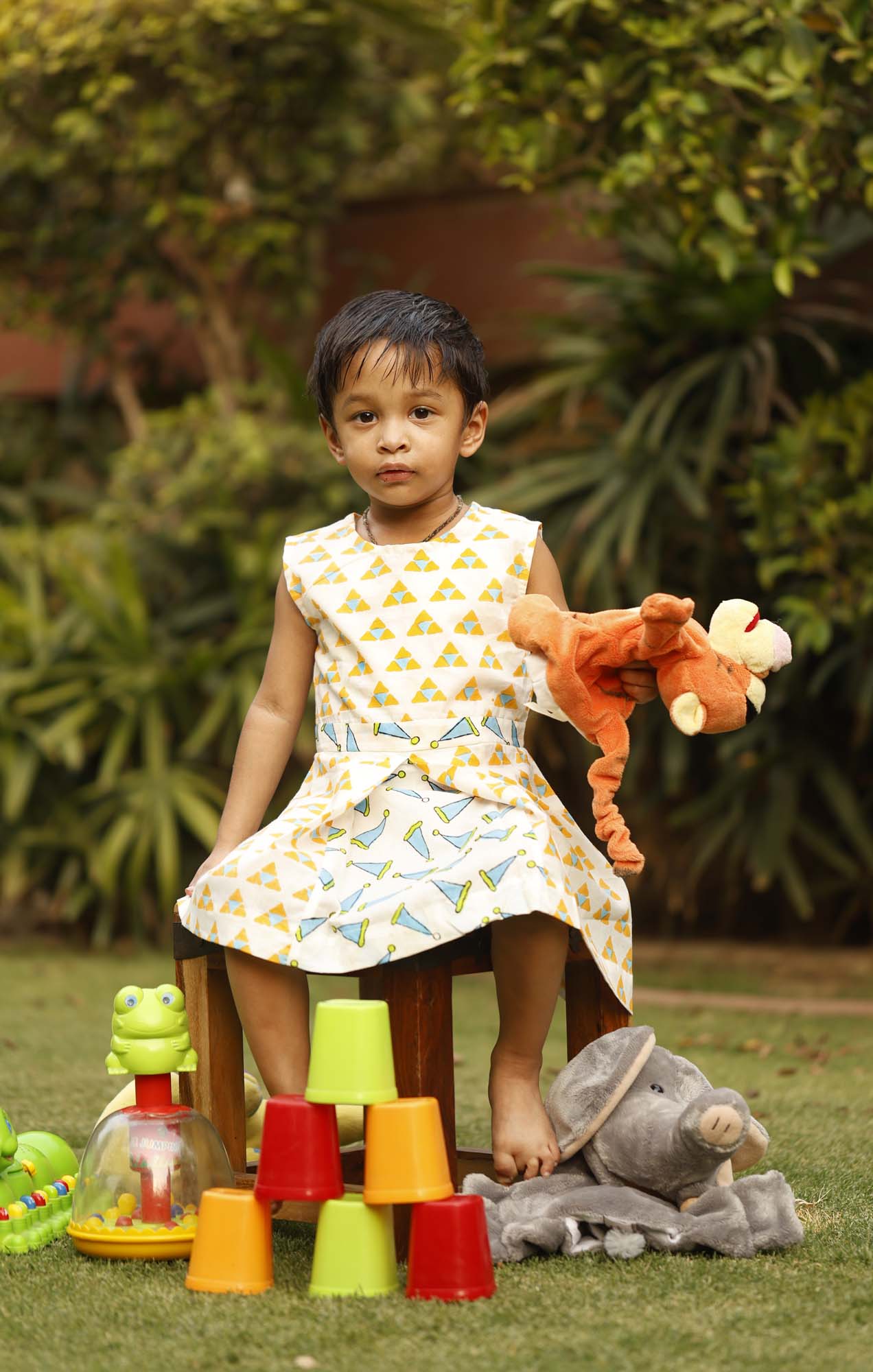 Triangle Orange Girl Box Pleat Frock