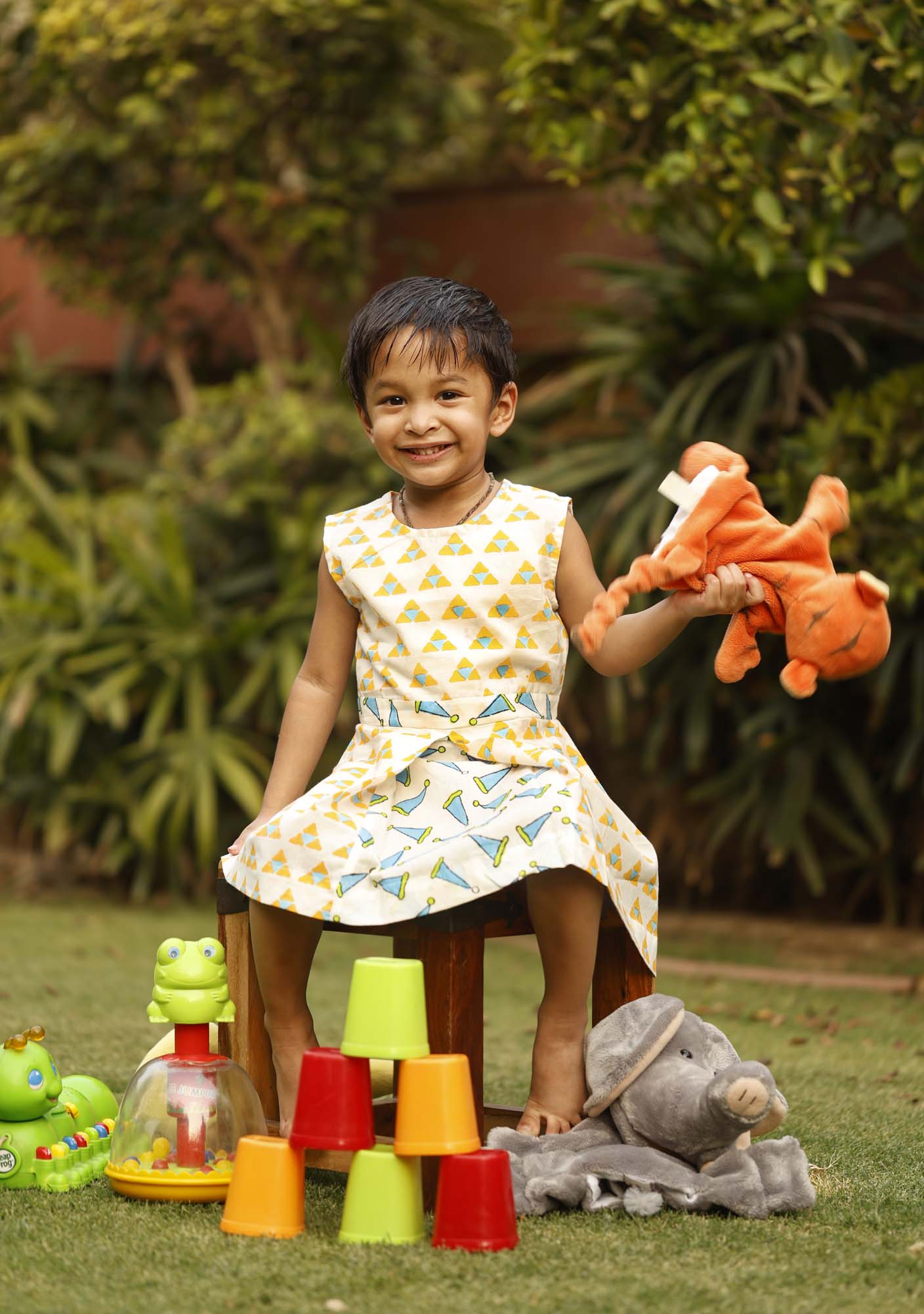 Triangle Orange Girl Box Pleat Frock