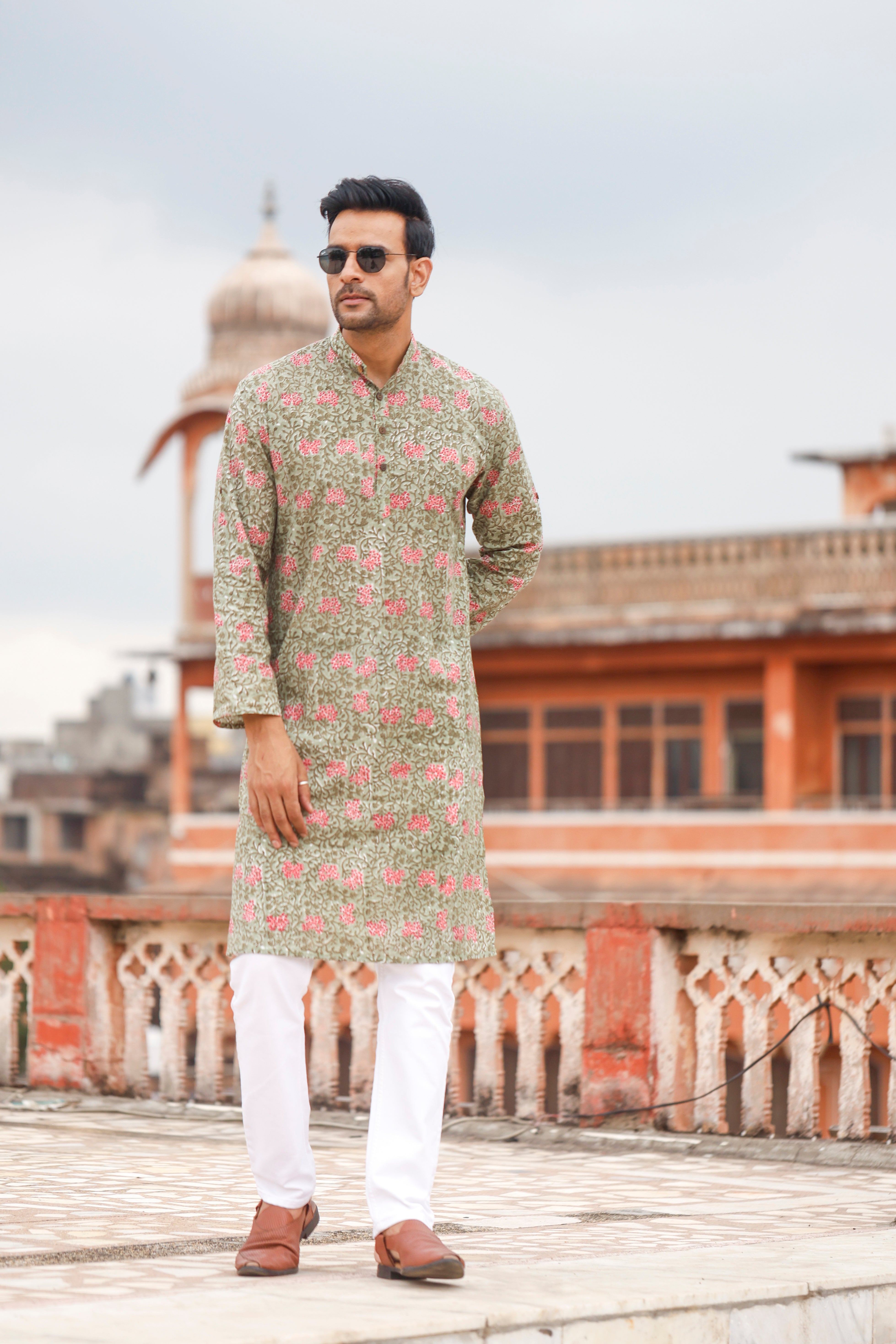 Green Mehandi Long Kurta