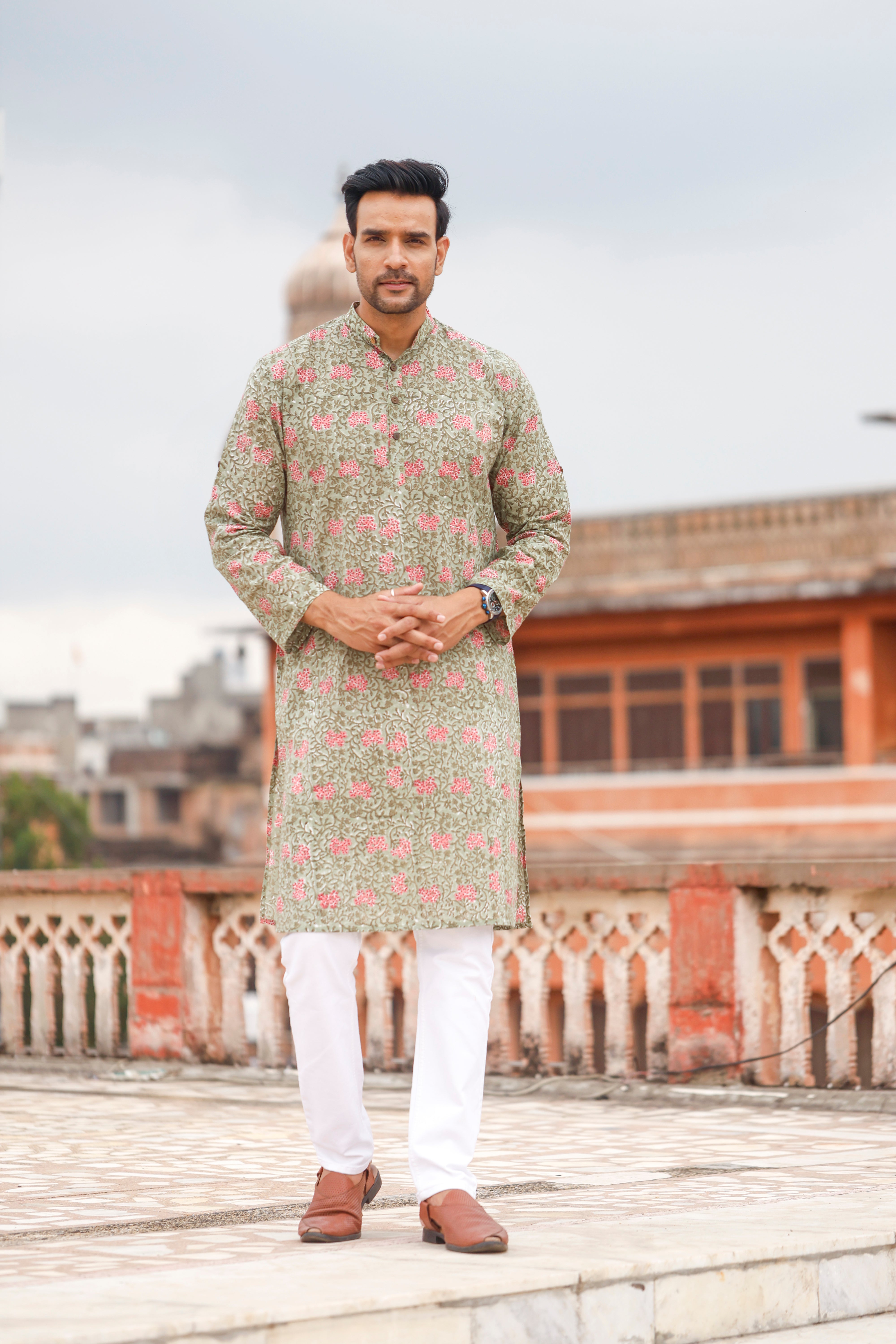 Green Mehandi Long Kurta