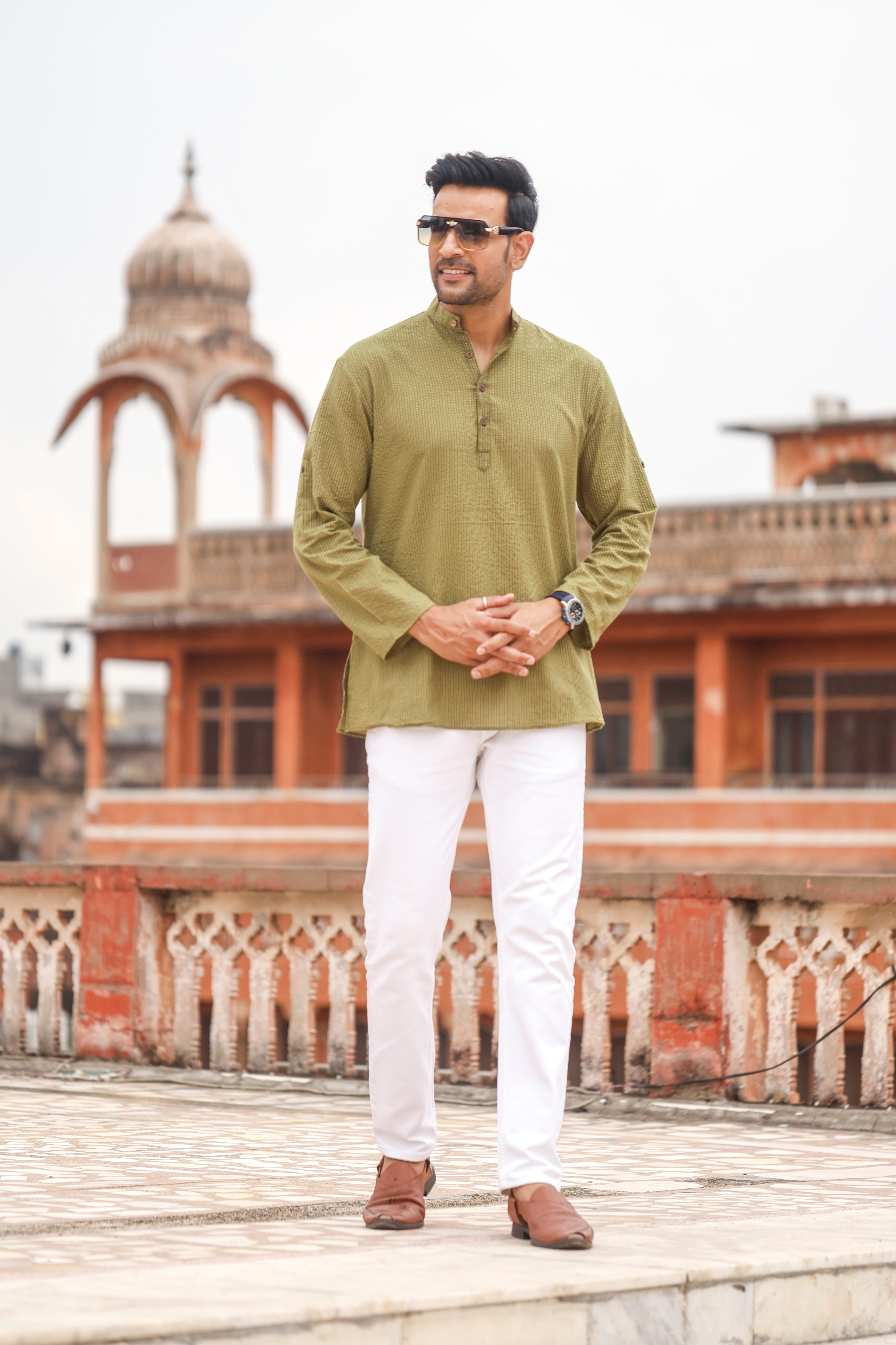 Green Kantha Short Kurta