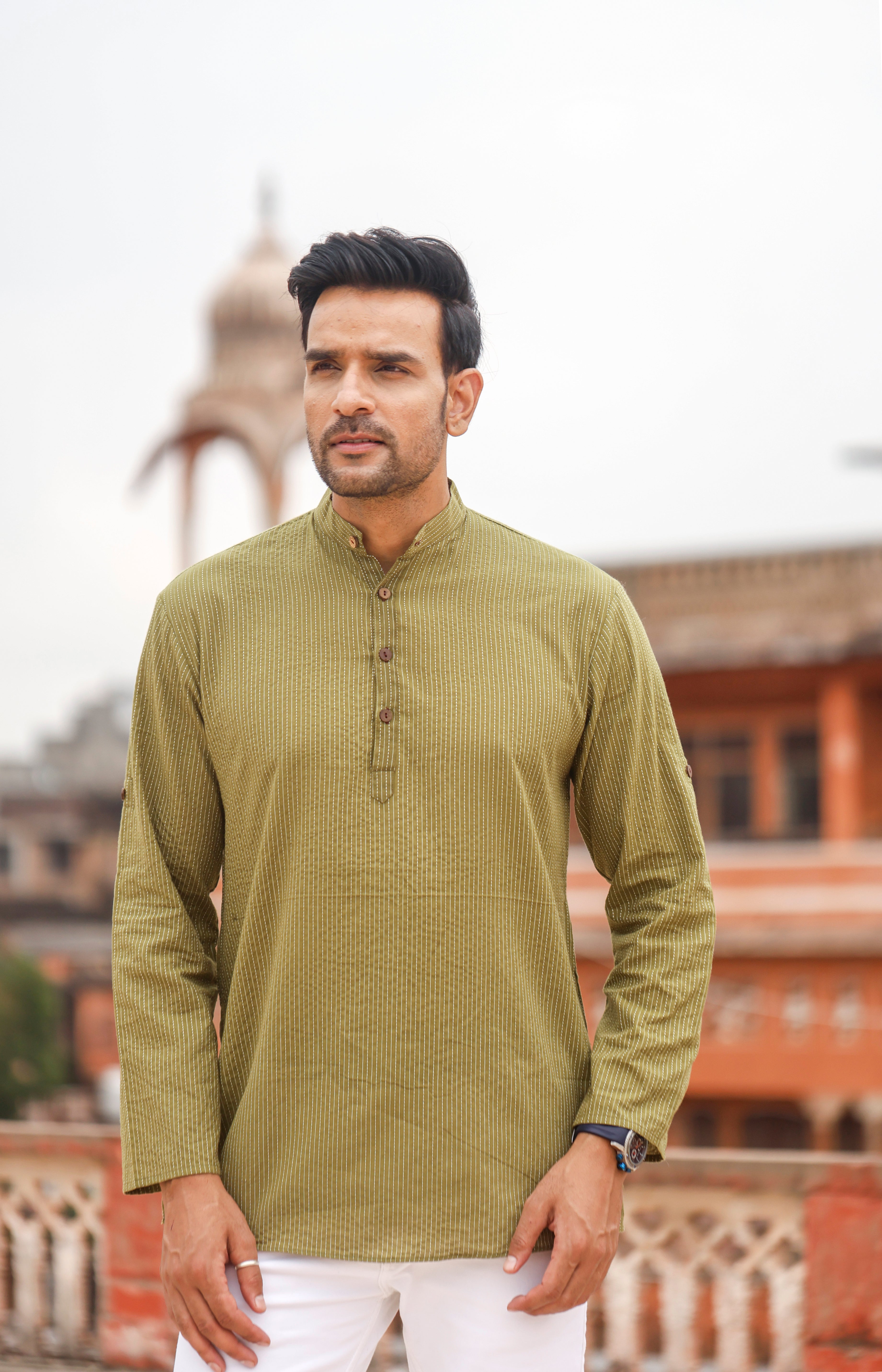 Green Kantha Short Kurta